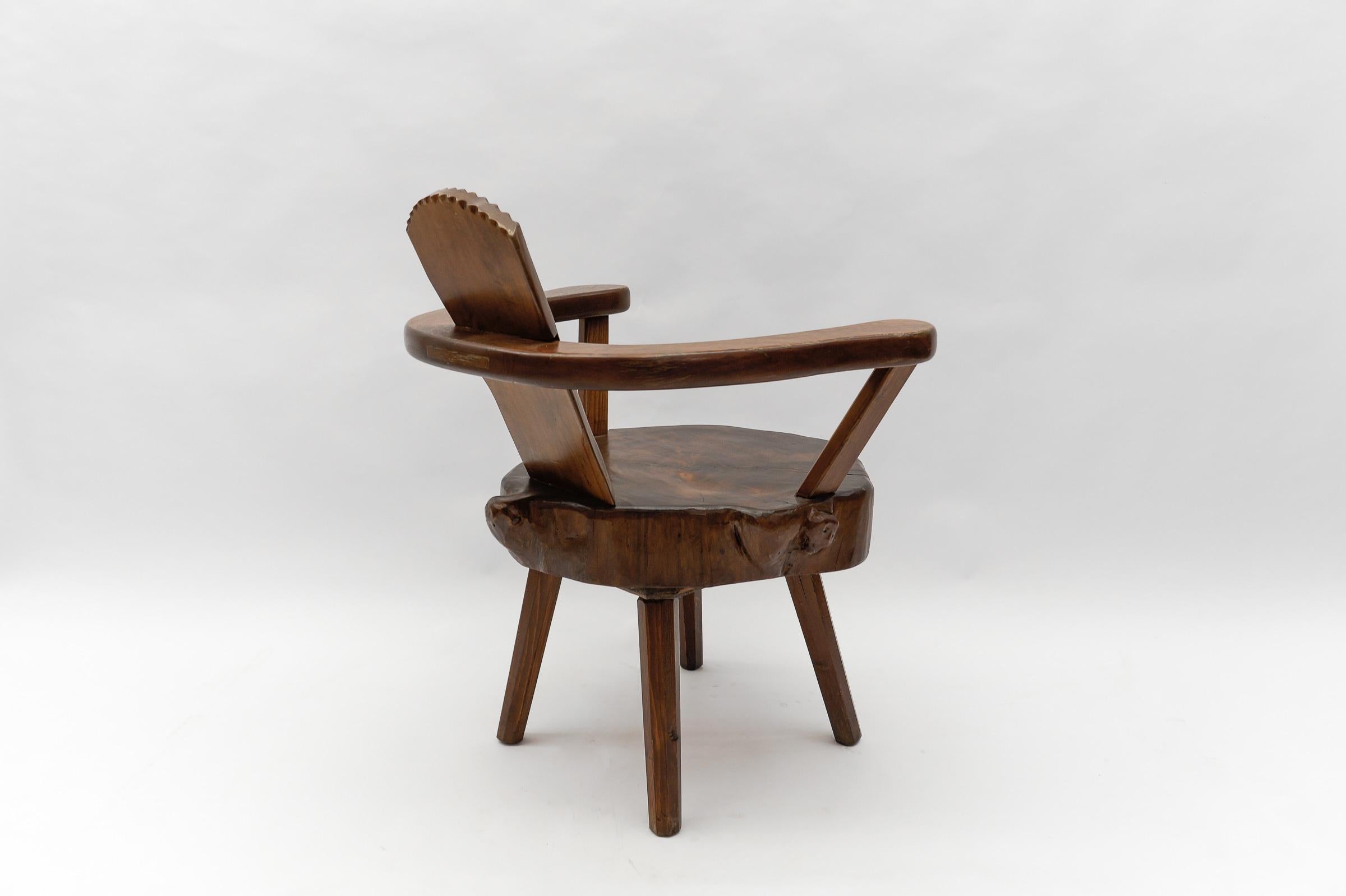 Mid-Century Modern French Wooden Armchair, Pierre Chapo Attributed, 1960s For Sale 3