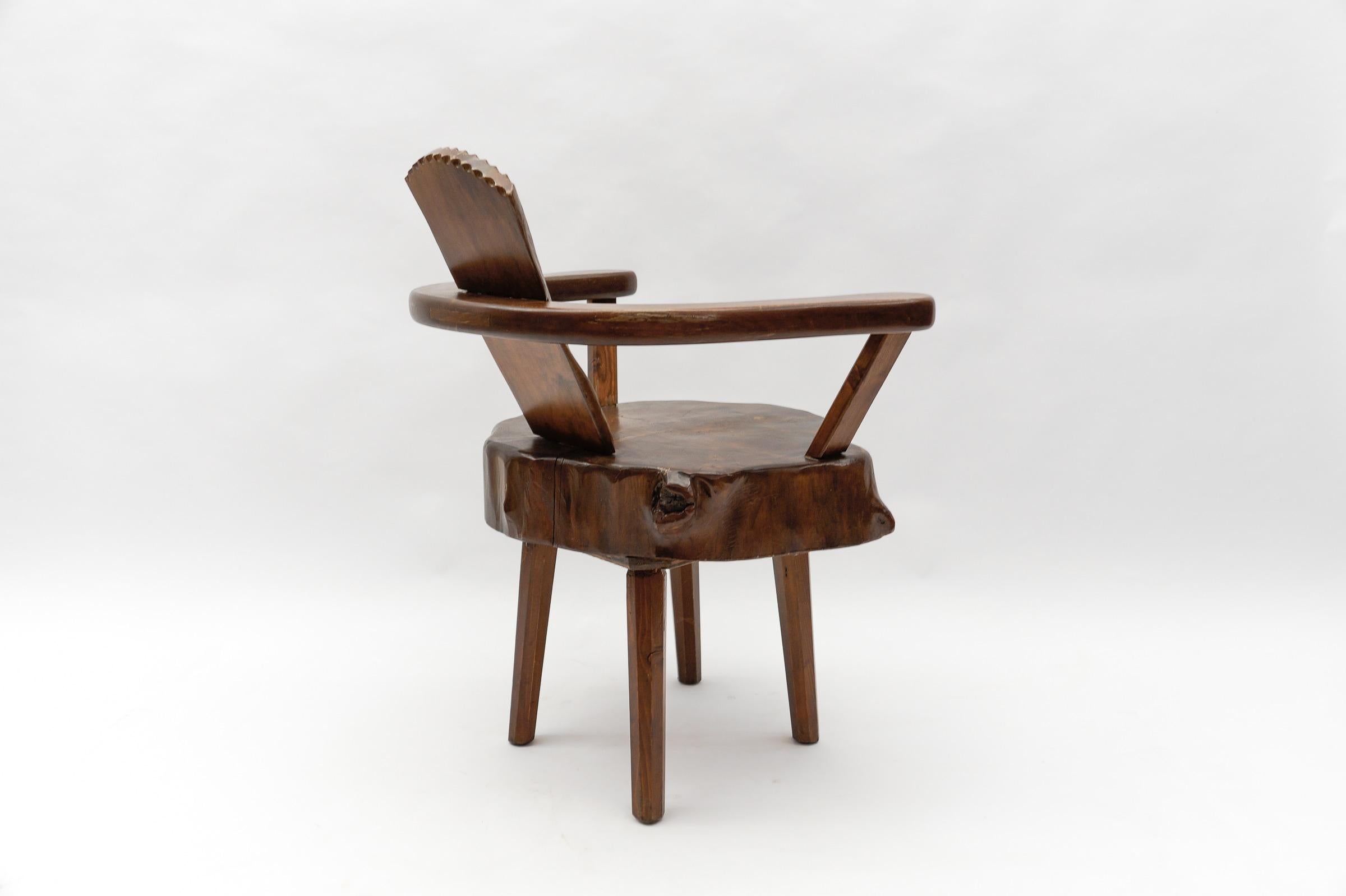 Mid-Century Modern French Wooden Armchair, Pierre Chapo Attributed, 1960s For Sale 4