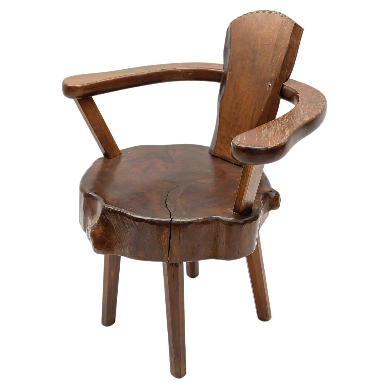 Mid-Century Modern French Wooden Armchair, Pierre Chapo Attributed, 1960s