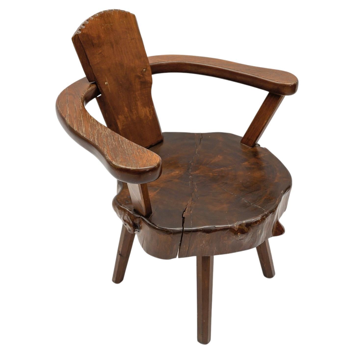 Mid-Century Modern French Wooden Armchair, Pierre Chapo Attributed, 1960s For Sale