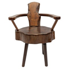 Vintage Mid-Century Modern French Wooden Armchair, Pierre Chapo Attributed, 1960s