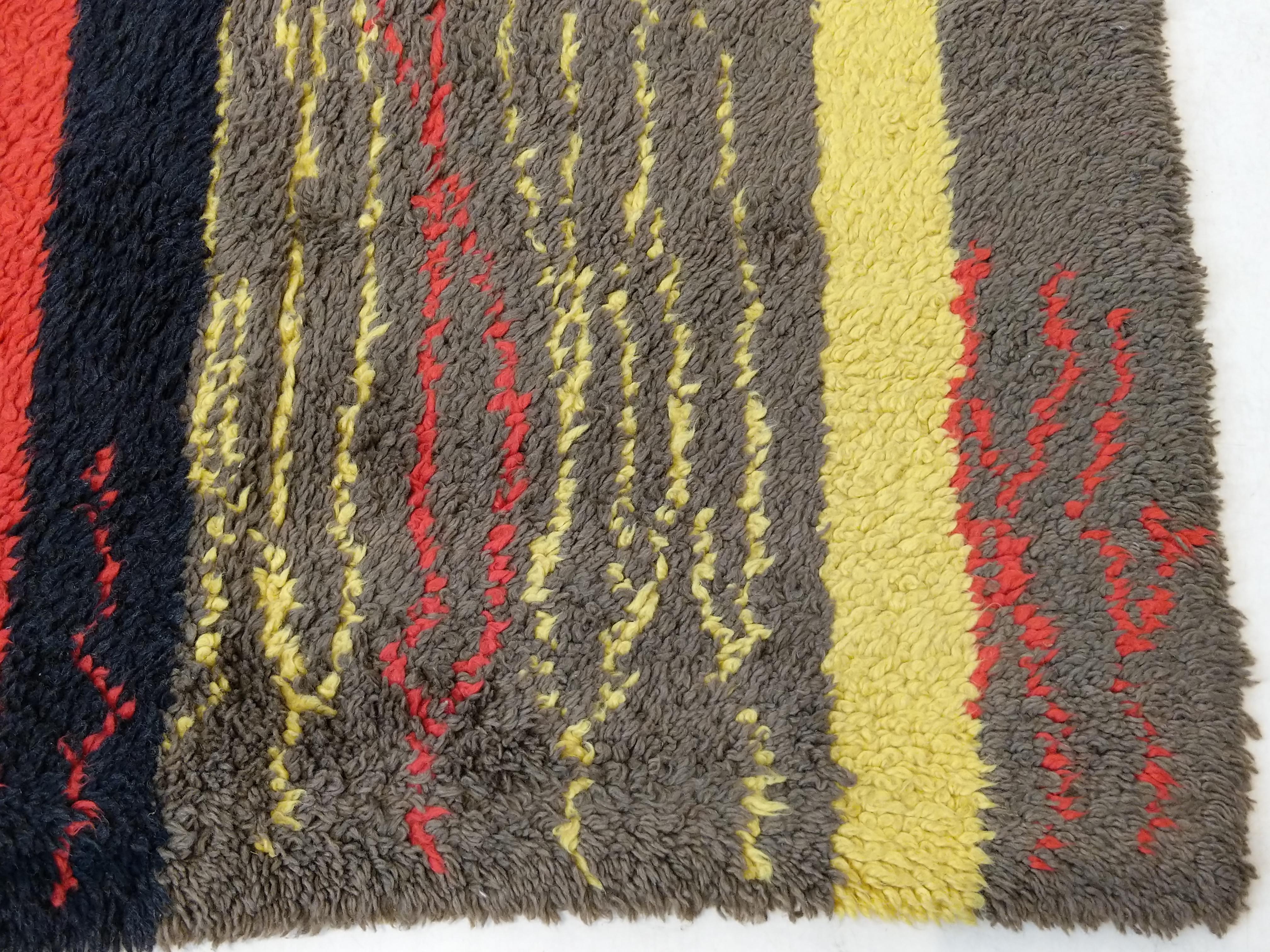 Hand-Knotted Mid-Century Modern Abstract Design French Wool Rug For Sale
