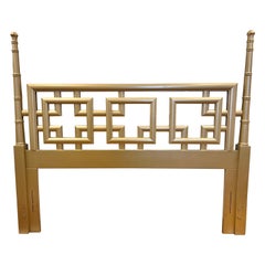 Mid-Century Modern Fretwork Queen Headboard Bed Faux Bamboo Look