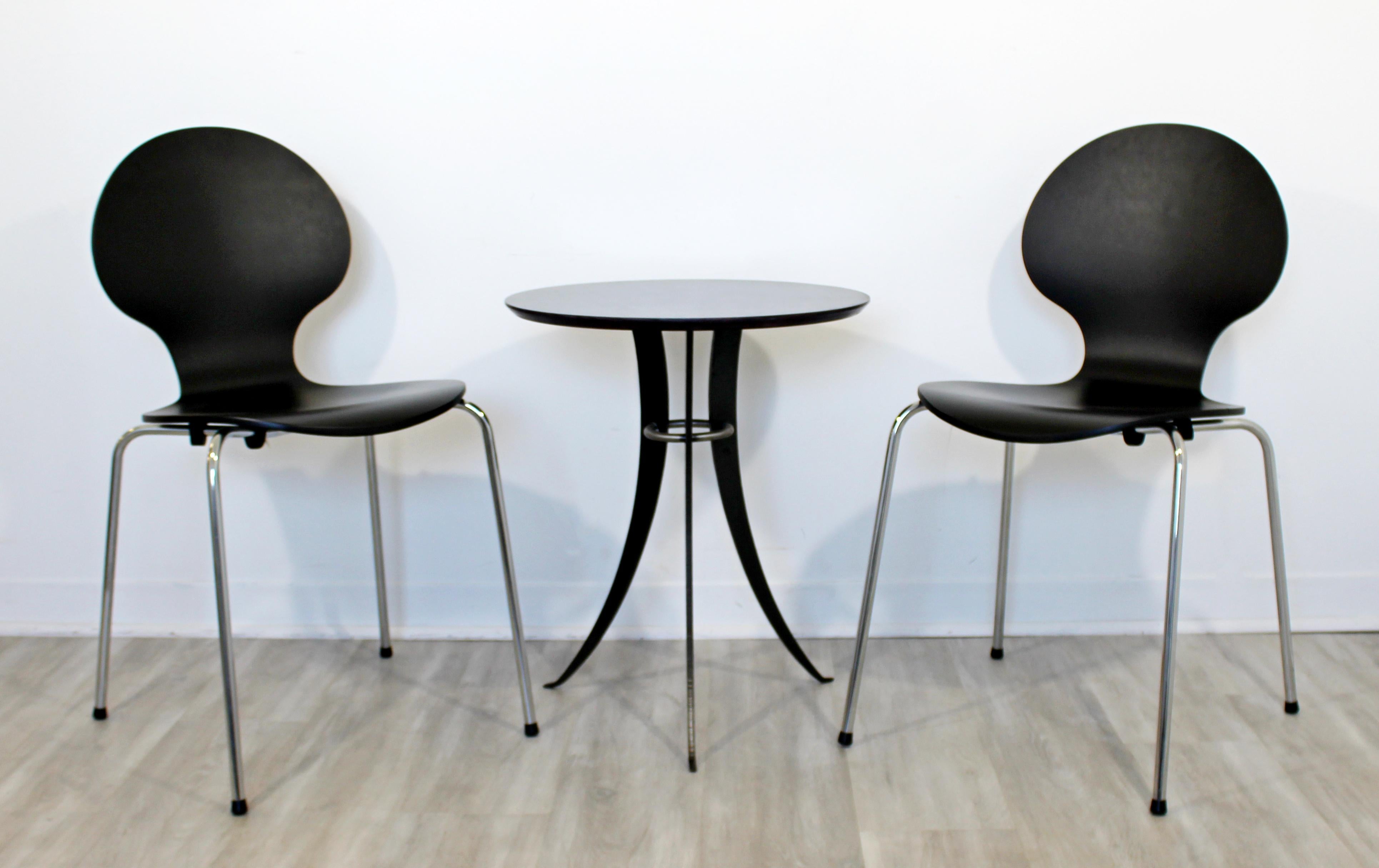 Danish Mid-Century Modern Fritz Hansen Pair of Black Chairs & Cafe Table, 1960s Denmark