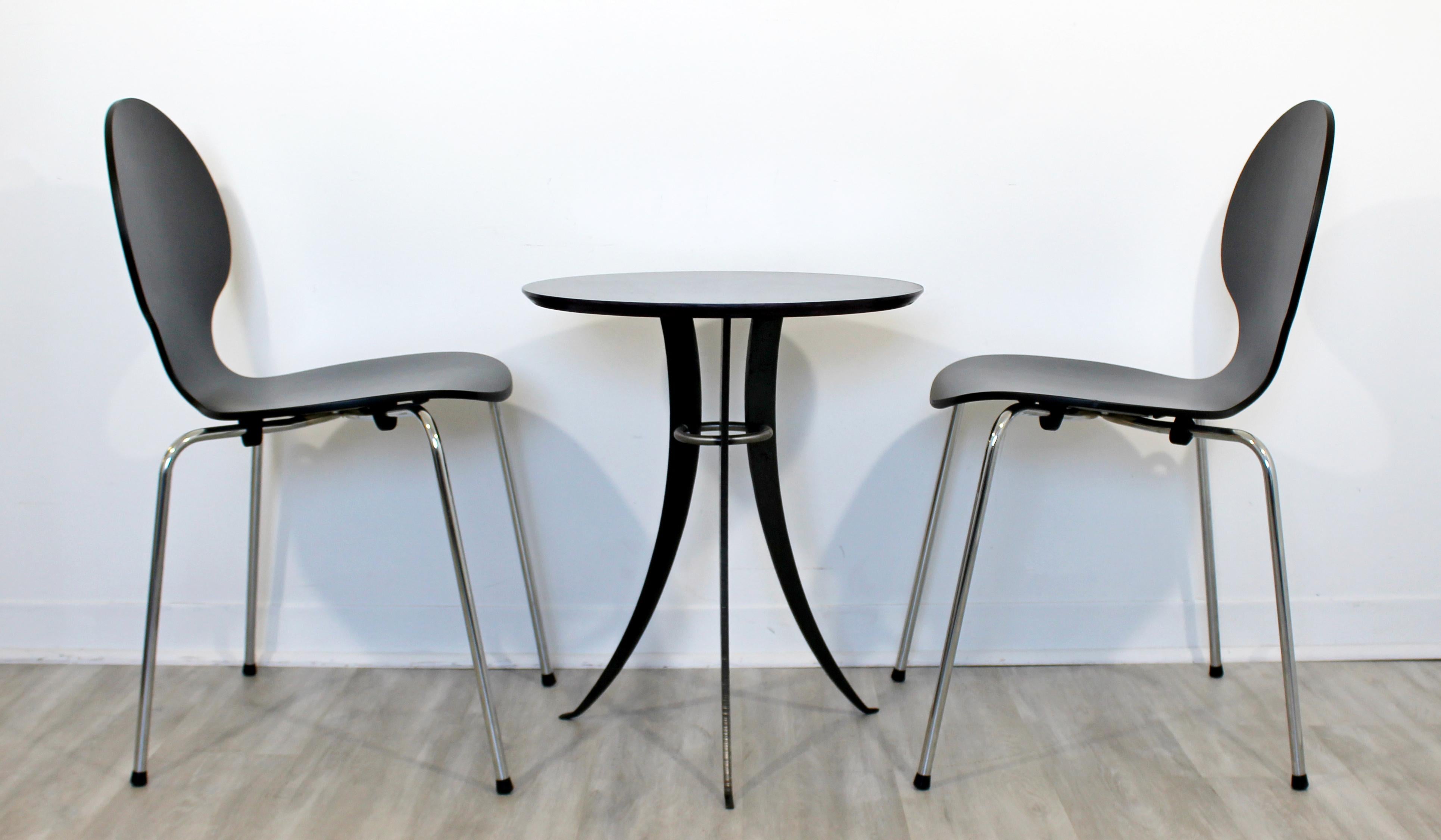 Mid-Century Modern Fritz Hansen Pair of Black Chairs & Cafe Table, 1960s Denmark In Good Condition In Keego Harbor, MI