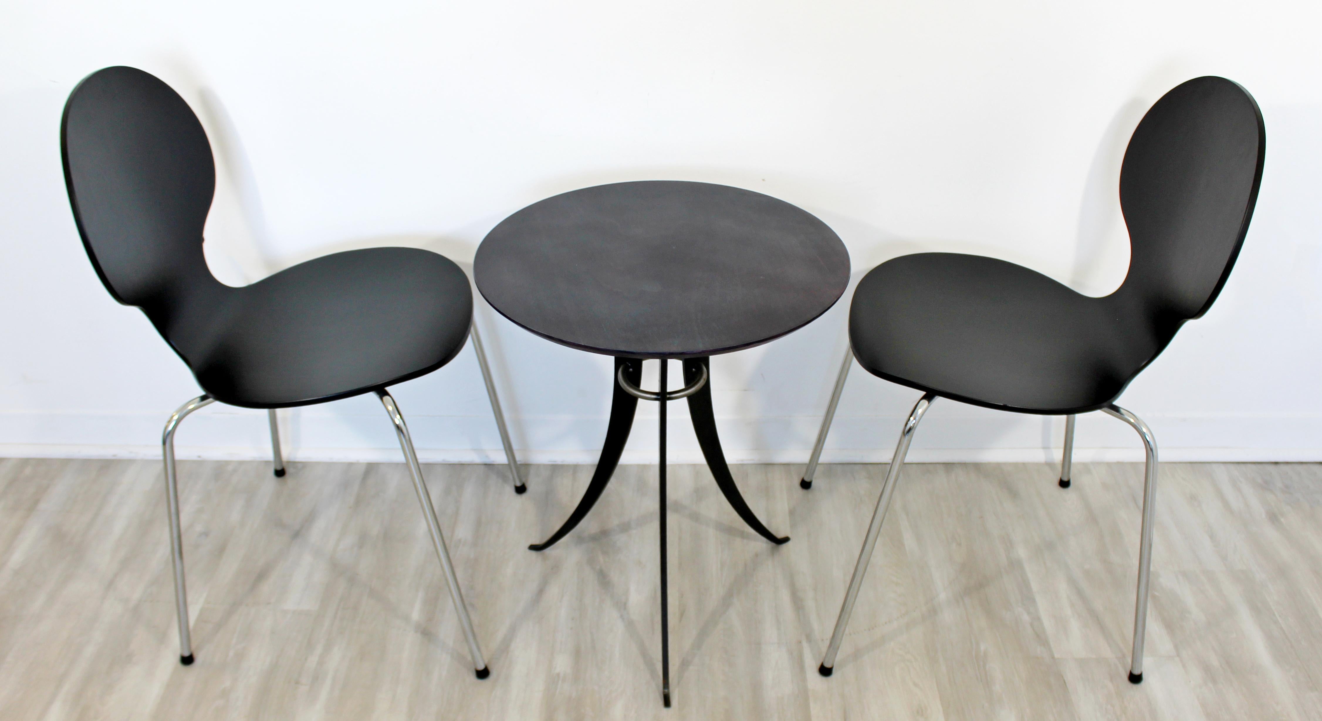 Mid-20th Century Mid-Century Modern Fritz Hansen Pair of Black Chairs & Cafe Table, 1960s Denmark
