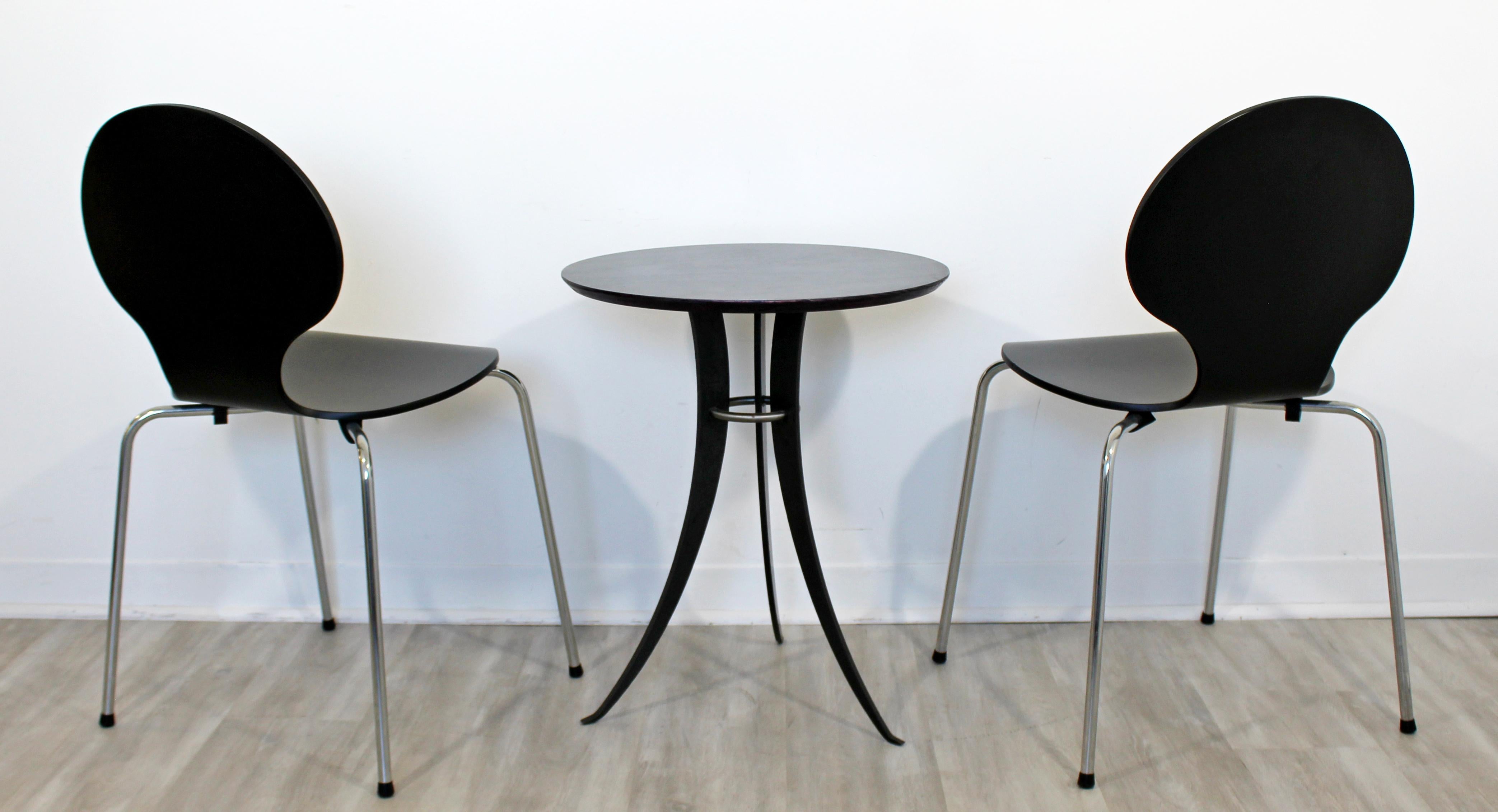 Mid-Century Modern Fritz Hansen Pair of Black Chairs & Cafe Table, 1960s Denmark 1