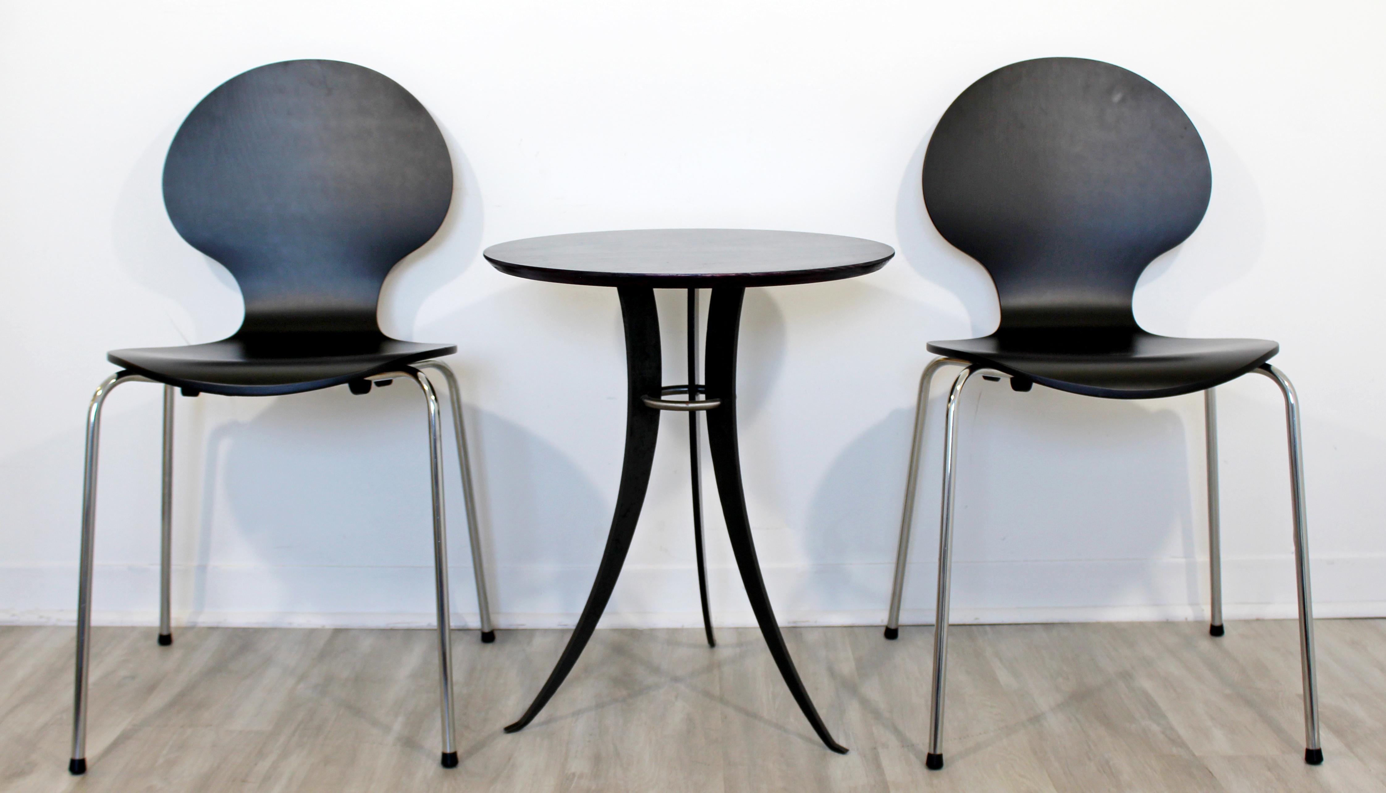Mid-Century Modern Fritz Hansen Pair of Black Chairs & Cafe Table, 1960s Denmark 3