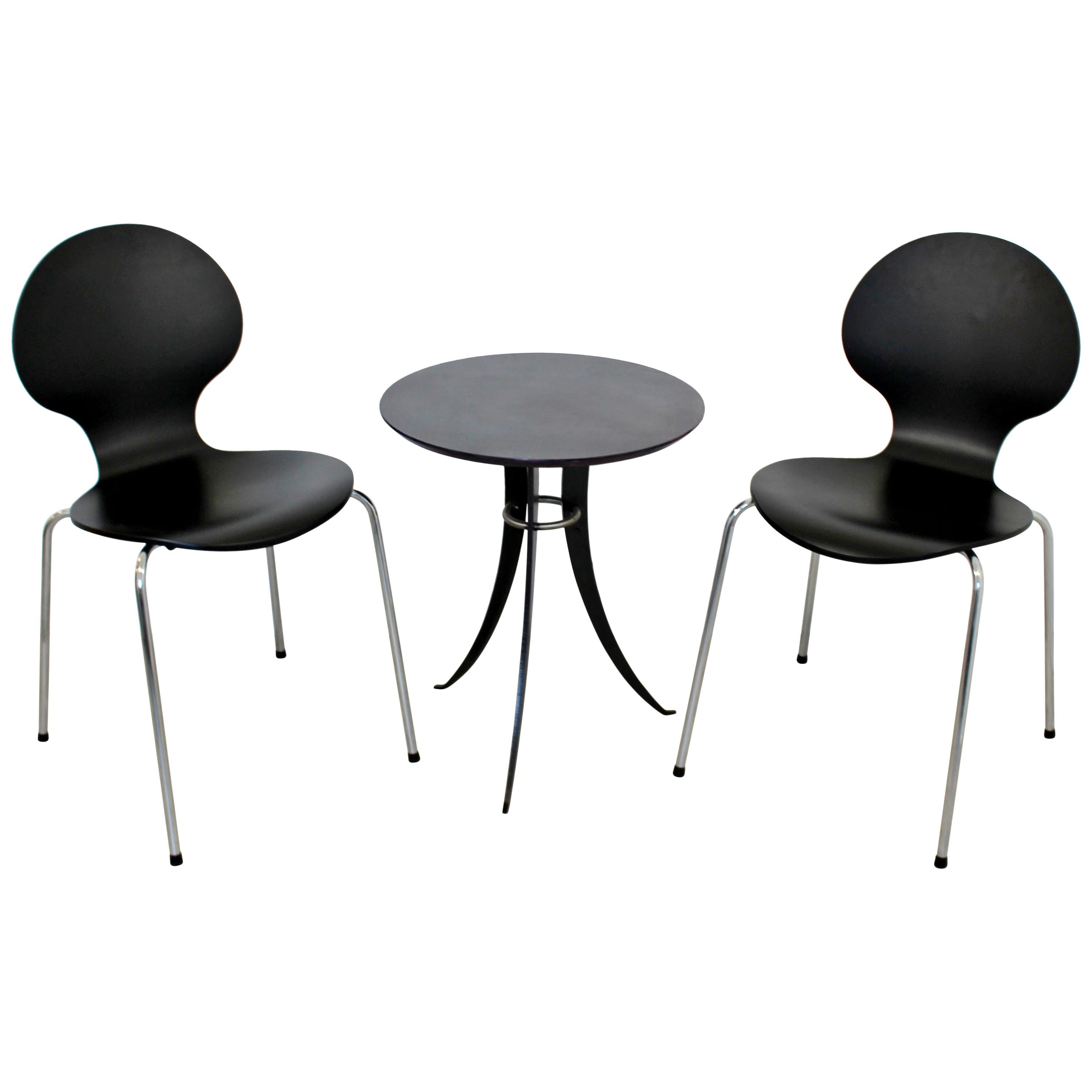 Mid-Century Modern Fritz Hansen Pair of Black Chairs & Cafe Table, 1960s Denmark