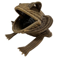 Mid-Century Modern Frog Wicker Bottle Stand Catchall Basket 1970s, German