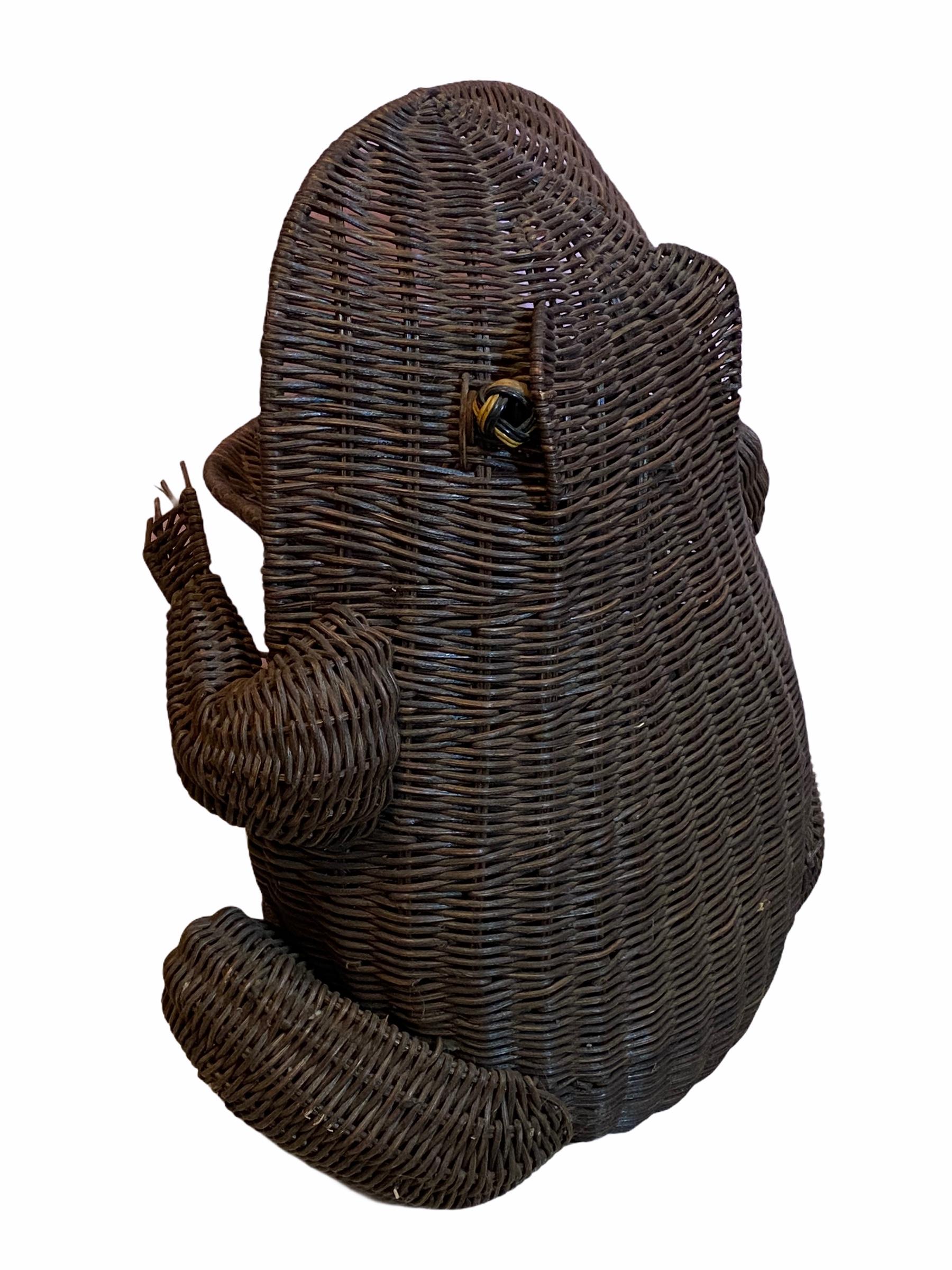 Hand-Crafted Mid-Century Modern Frog Wicker Magazine Rack Stand, 1970s, German For Sale