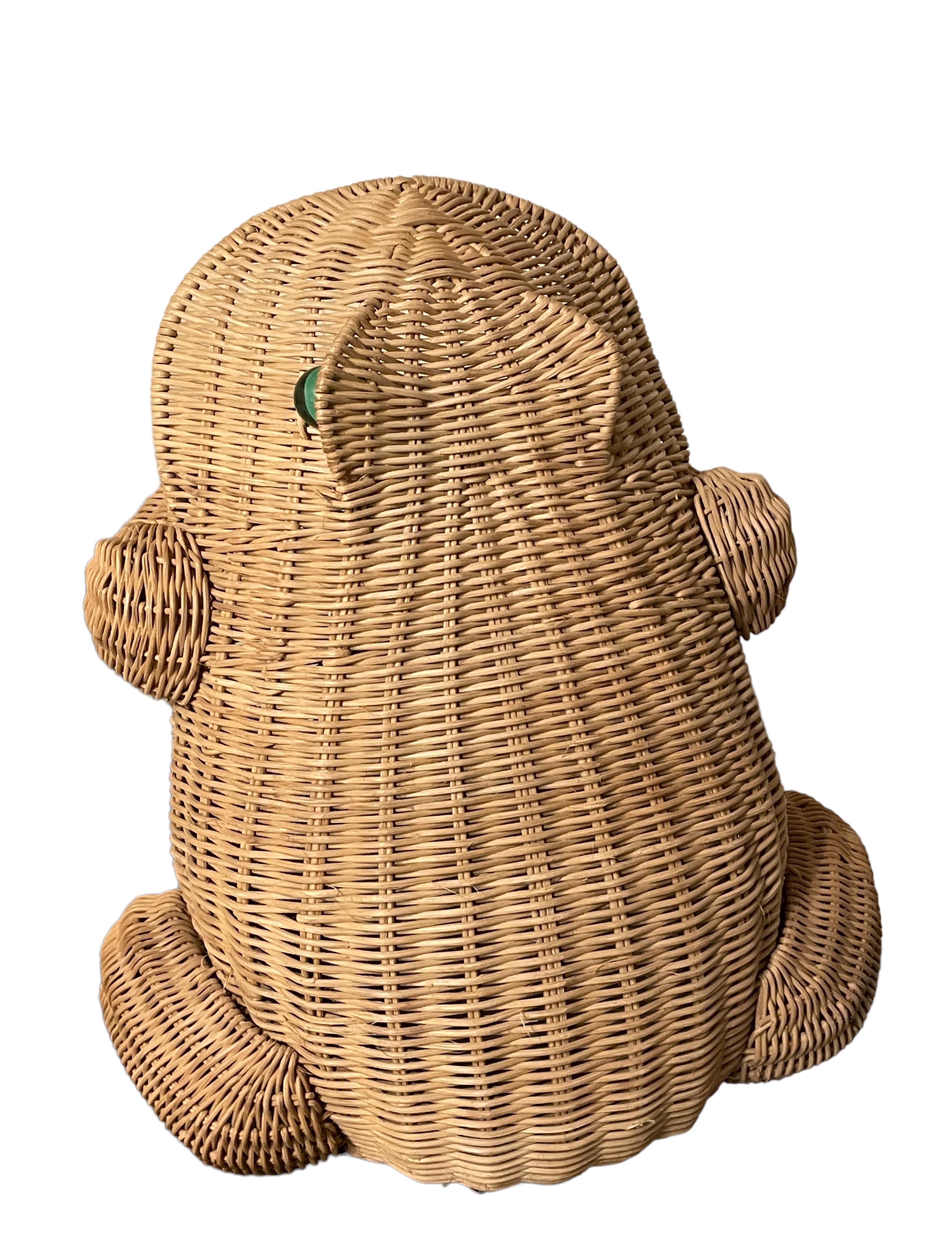 Late 20th Century Mid-Century Modern Frog Wicker Magazine Rack Stand Catchall Basket 1970s, German