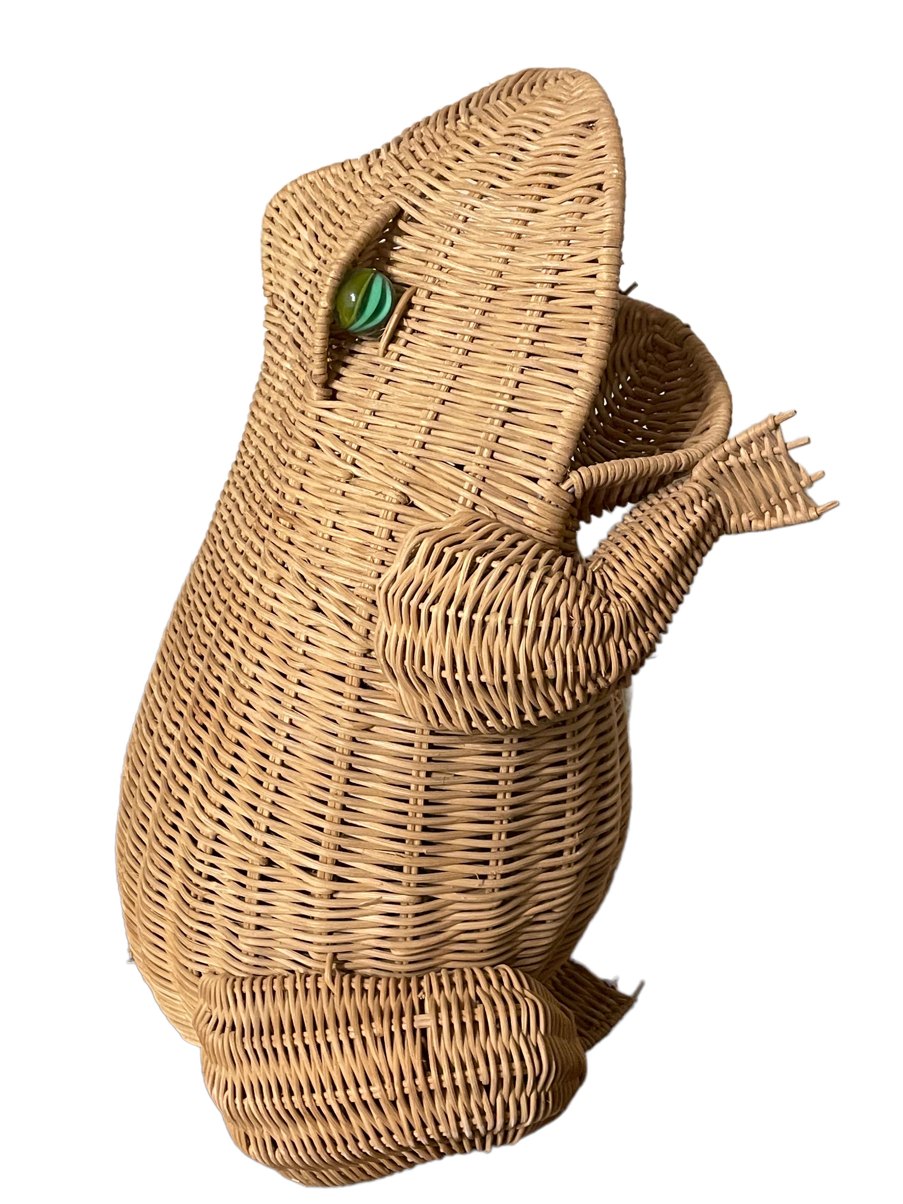 Mid-Century Modern Frog Wicker Magazine Rack Stand Catchall Basket 1970s, German 1