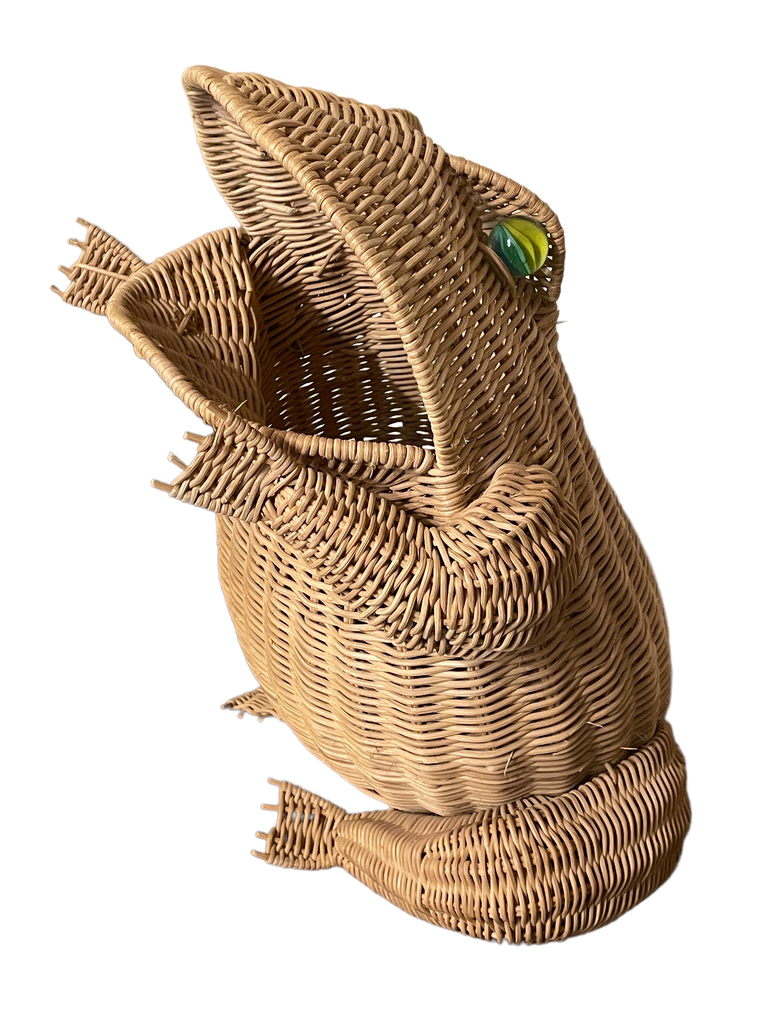 Mid-Century Modern Frog Wicker Magazine Rack Stand Catchall Basket 1970s, German 3