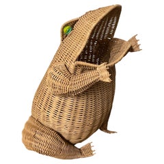 Mid-Century Modern Frog Wicker Magazine Rack Stand Catchall Basket 1970s, German