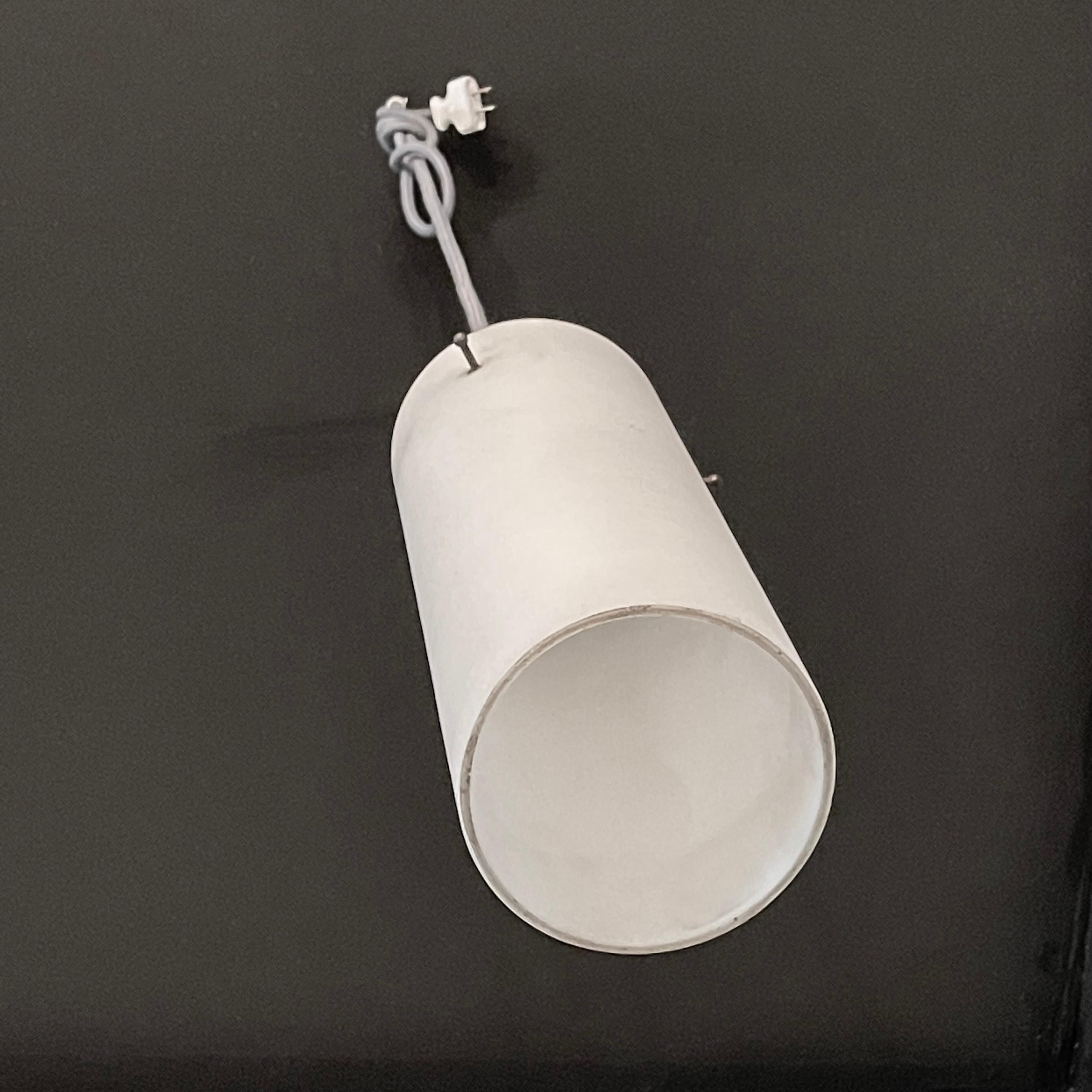 Mid-Century Modern Frosted Glass Cylinder Pendant In Good Condition For Sale In Brooklyn, NY