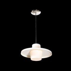 Mid-Century Modern Frosted Glass Saucer Form Pendant in with Chrome Fittings