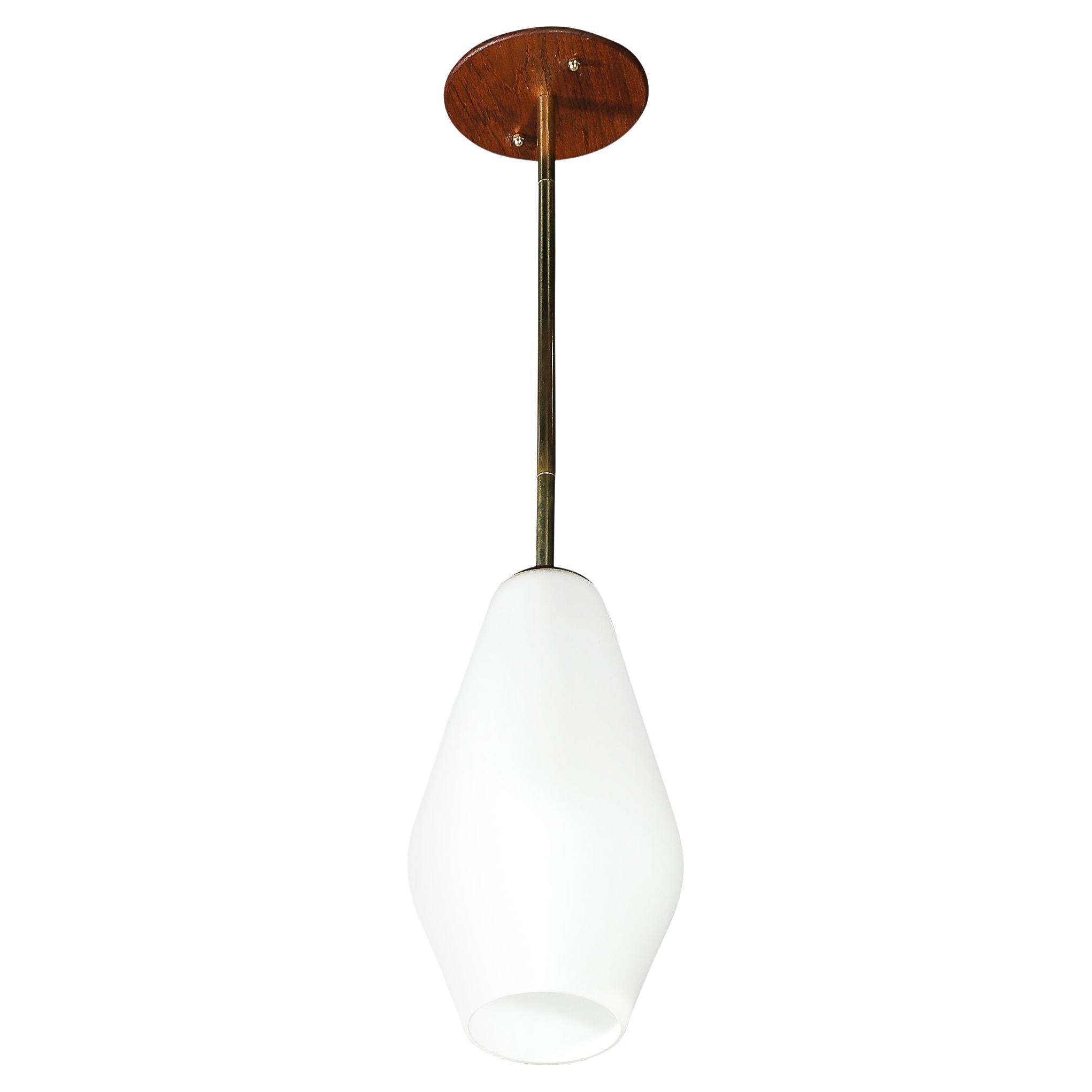 Mid-Century Modern Frosted Glass
Walnut Pendant Chandelier with Brass Fittings