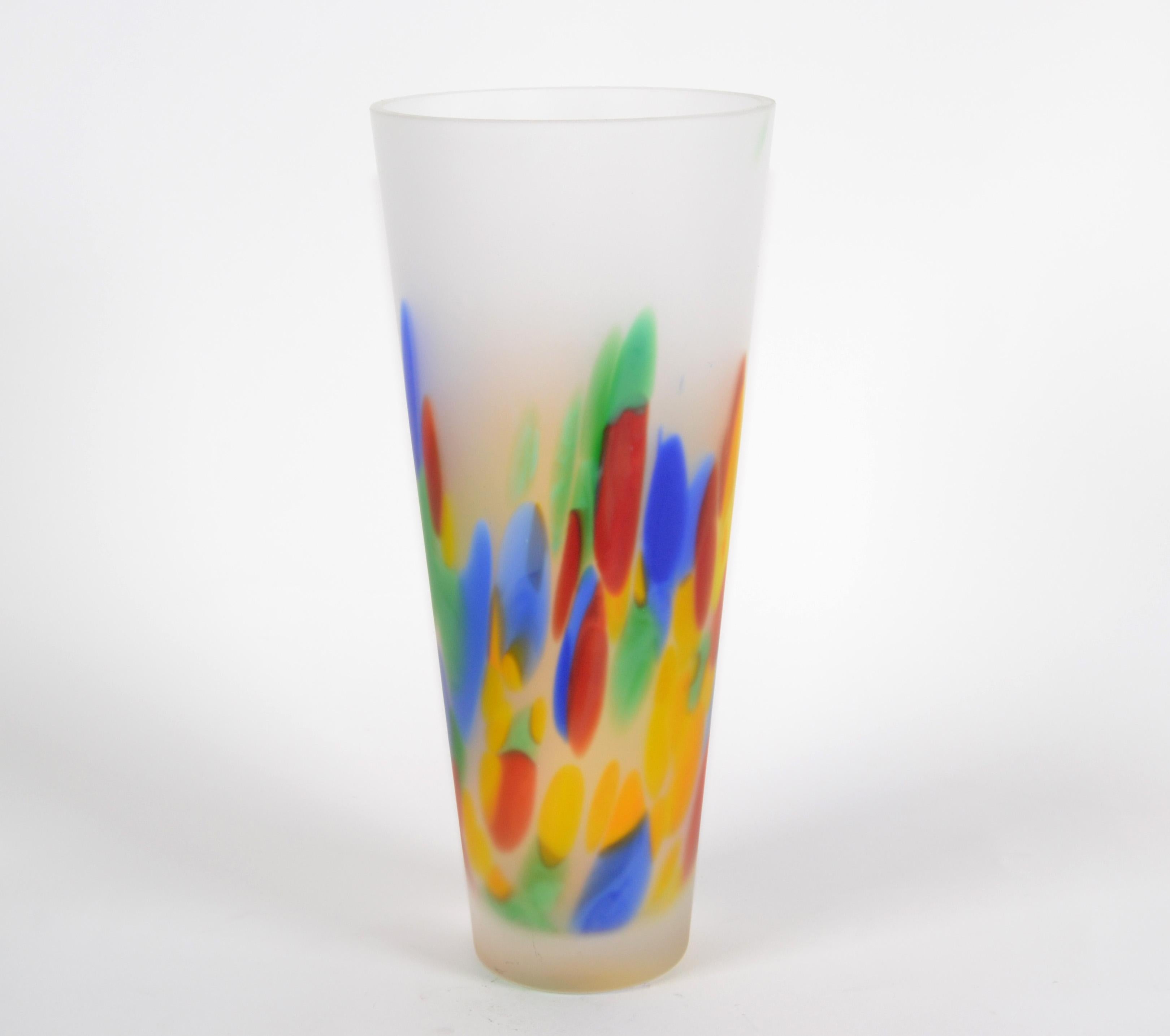 Italian Mid-Century Modern Frosted Murano Art Glass Vase, Italy, 1979