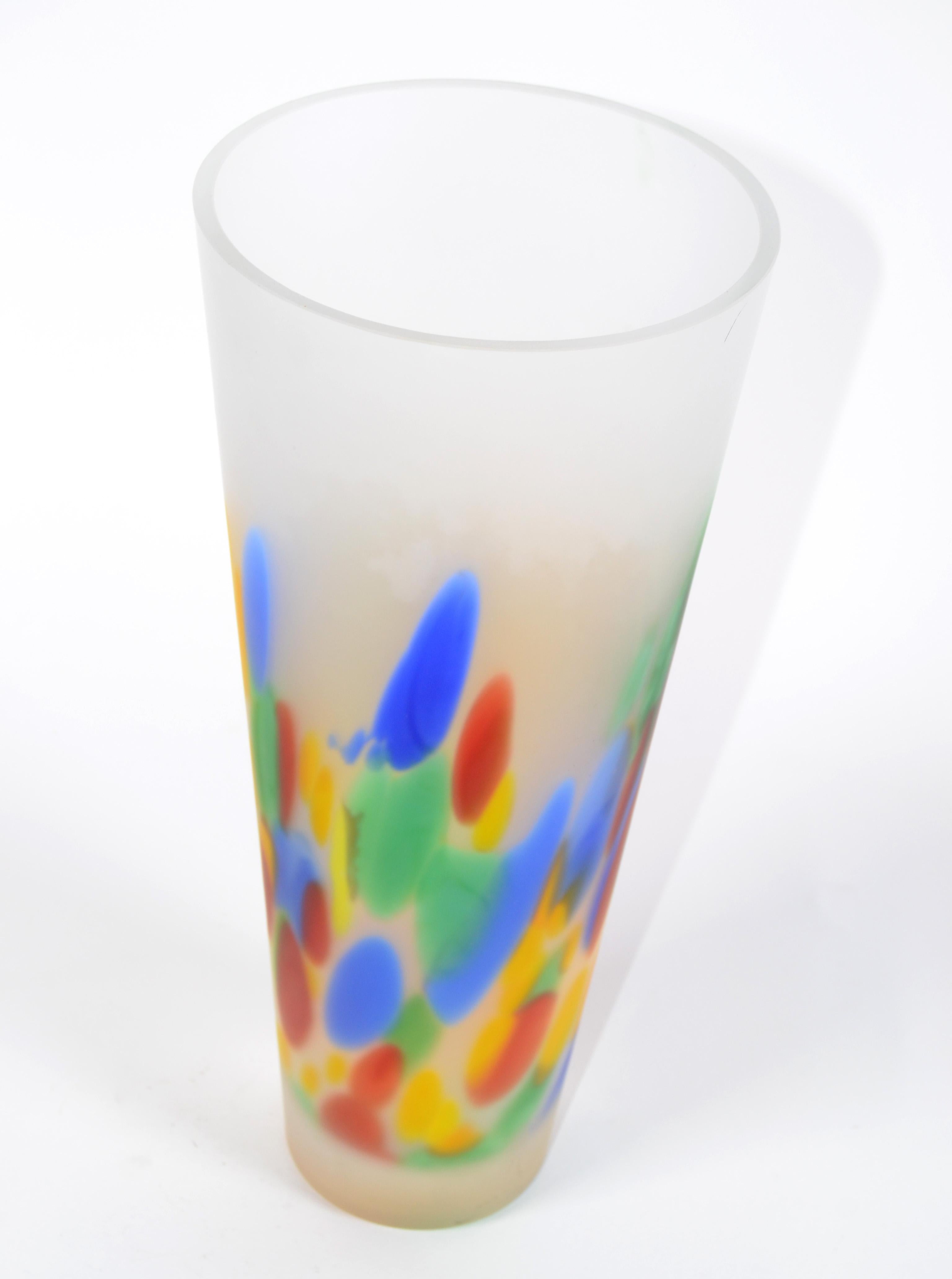 Mid-Century Modern Frosted Murano Art Glass Vase, Italy, 1979 In Good Condition In Miami, FL
