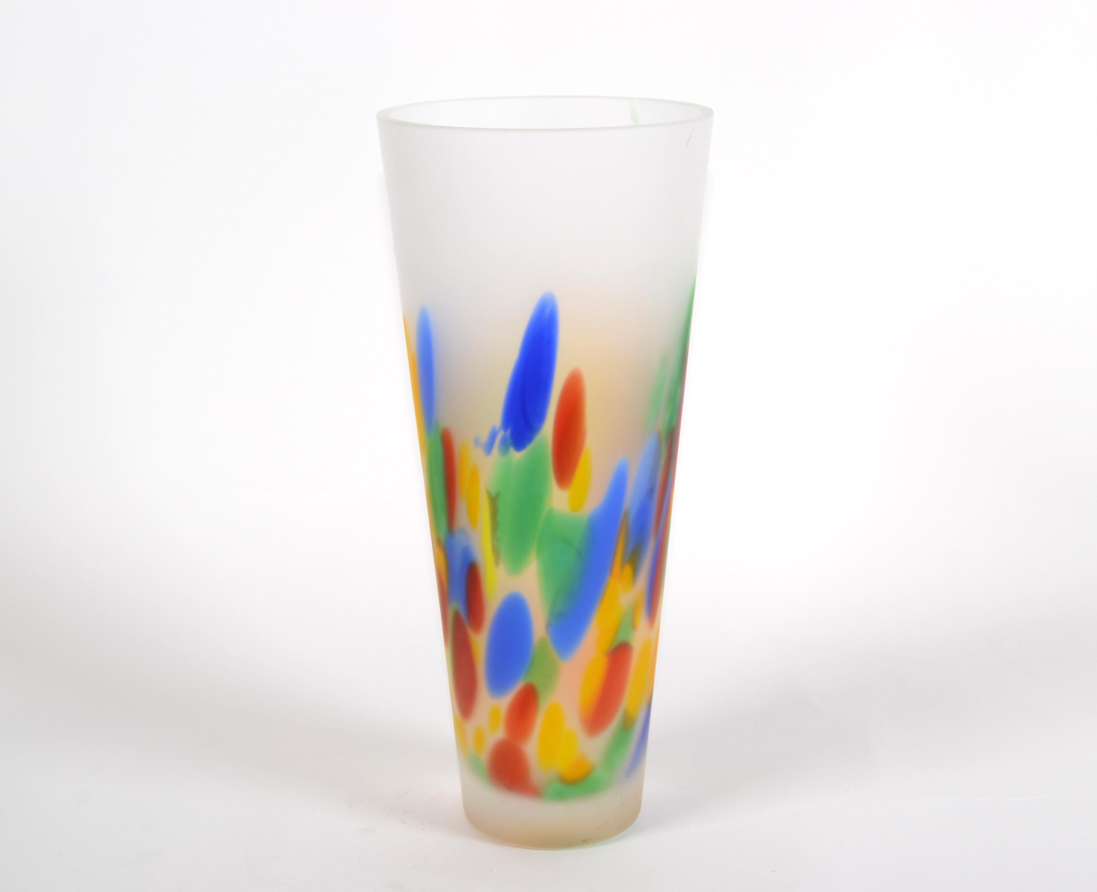 20th Century Mid-Century Modern Frosted Murano Art Glass Vase, Italy, 1979