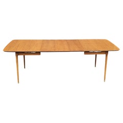 Mid-Century Modern Fruitwood and Brass Accents Extension Dining Table Refinished