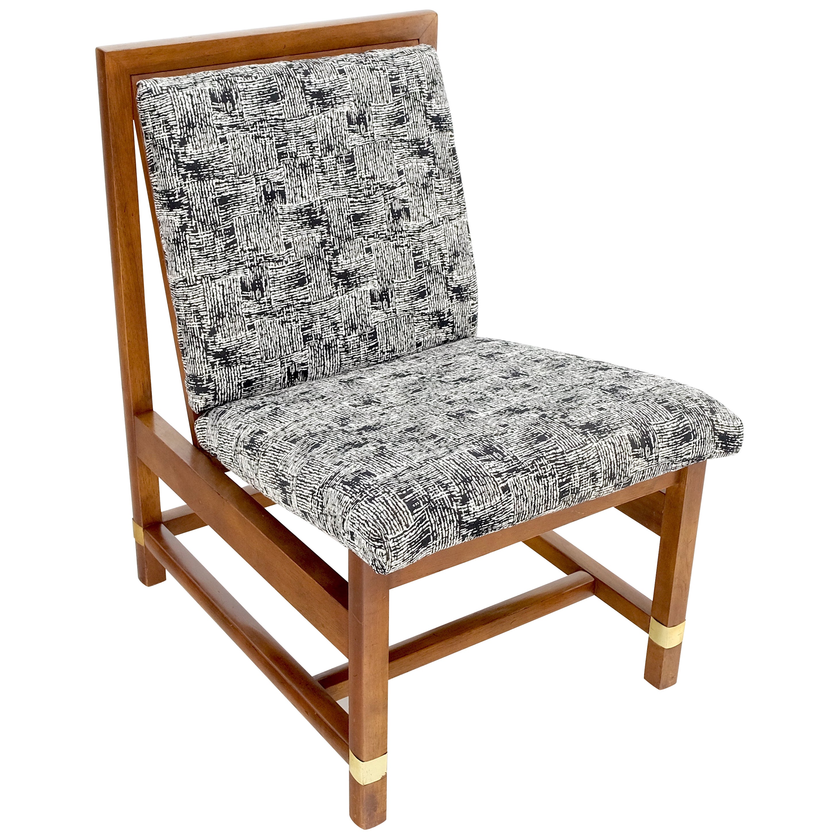Sillón moderno de mediados de siglo con estructura de madera de frutal y tapicería abstracta Menta