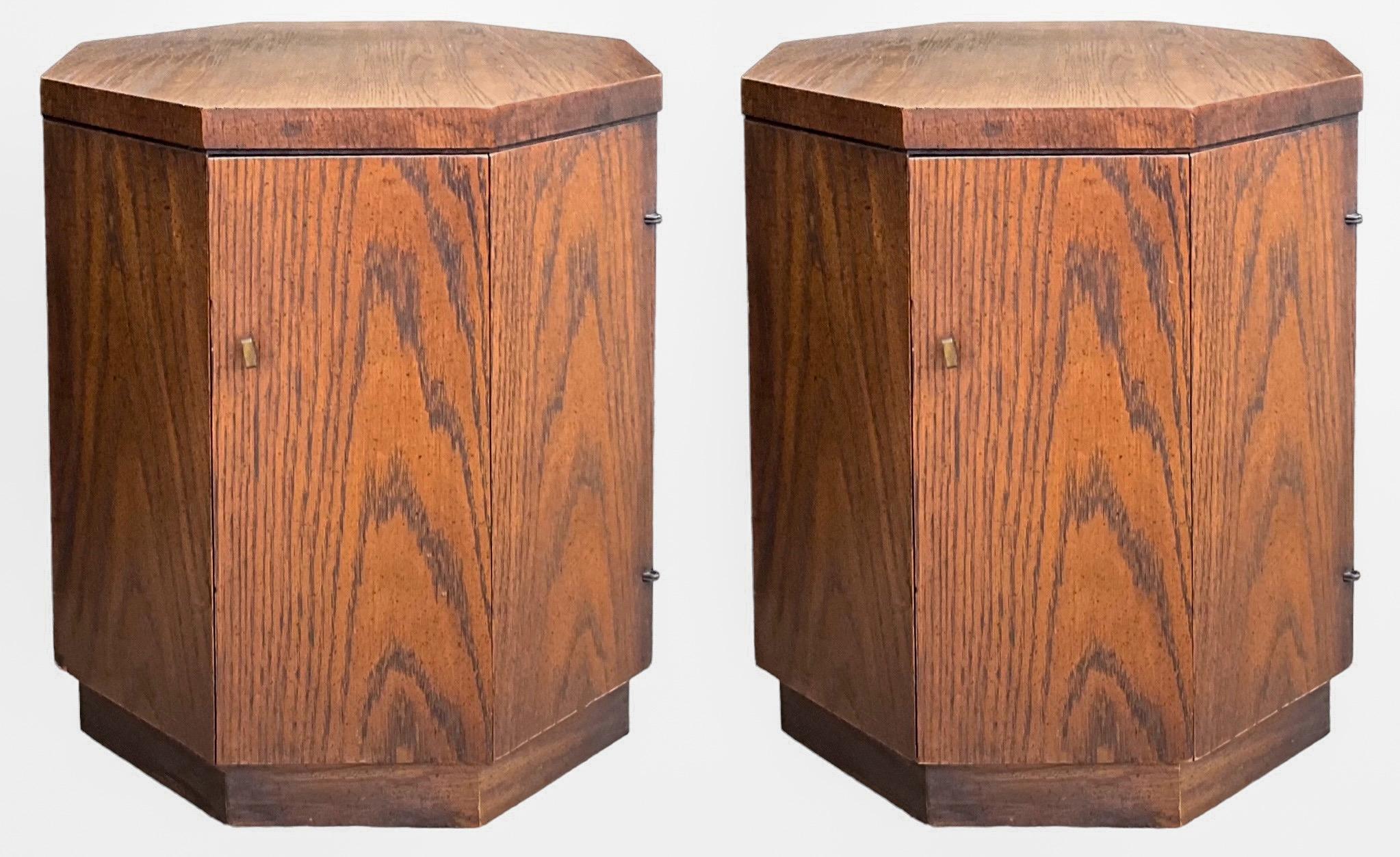 20th Century Mid-Century Modern Fruitwood Side Cylinder Tables With Storage Att. To Drexel For Sale