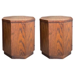 Retro Mid-Century Modern Fruitwood Side Cylinder Tables With Storage Att. To Drexel