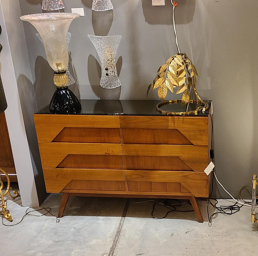 Mid-Century Modern Fruitwood Stylish Italian Dresser with Mirror Top, 1960s In Excellent Condition In Dallas, TX