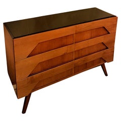 Vintage Mid-Century Modern Fruitwood Stylish Italian Dresser with Mirror Top, 1960s