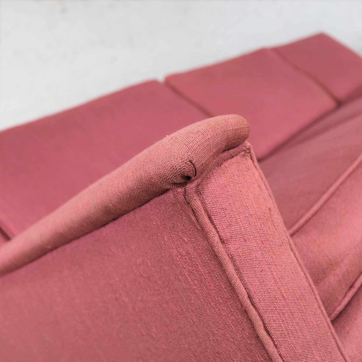 Mid-Century Modern Fuchsia Sofa Turned Metal Tapered Legs Style Edward Wormley 5