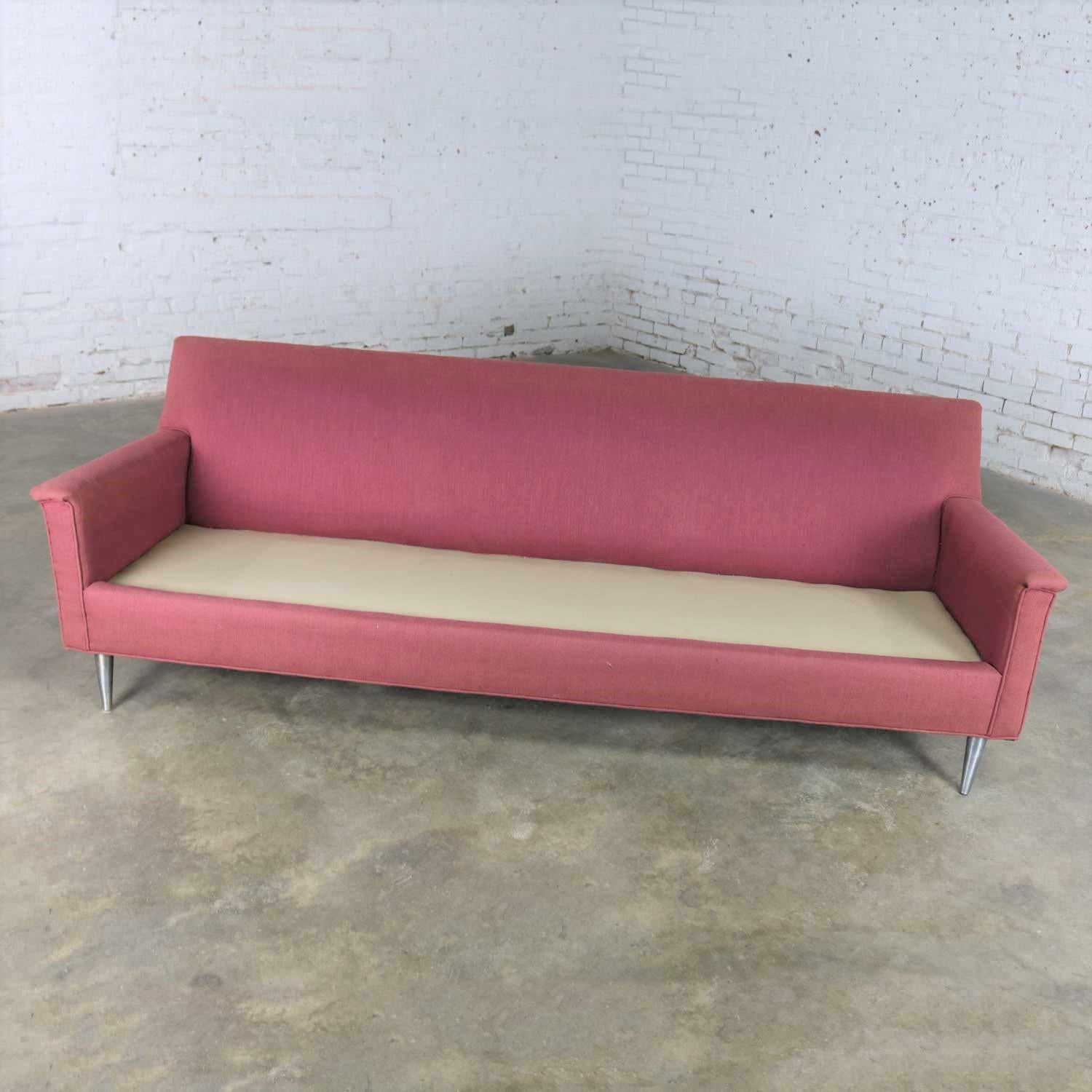Mid-Century Modern Fuchsia Sofa Turned Metal Tapered Legs Style Edward Wormley 6