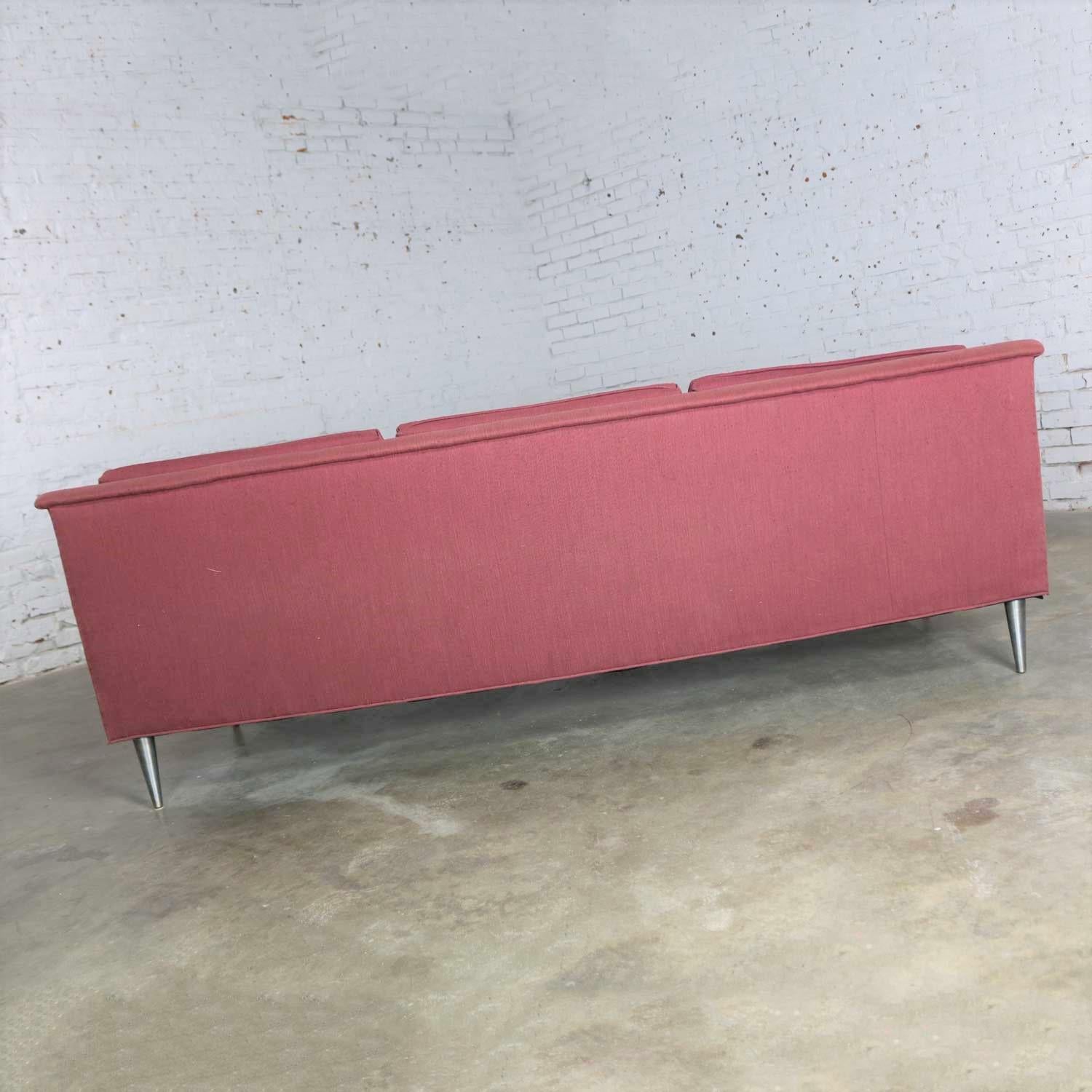 Mid-Century Modern Fuchsia Sofa Turned Metal Tapered Legs Style Edward Wormley 8