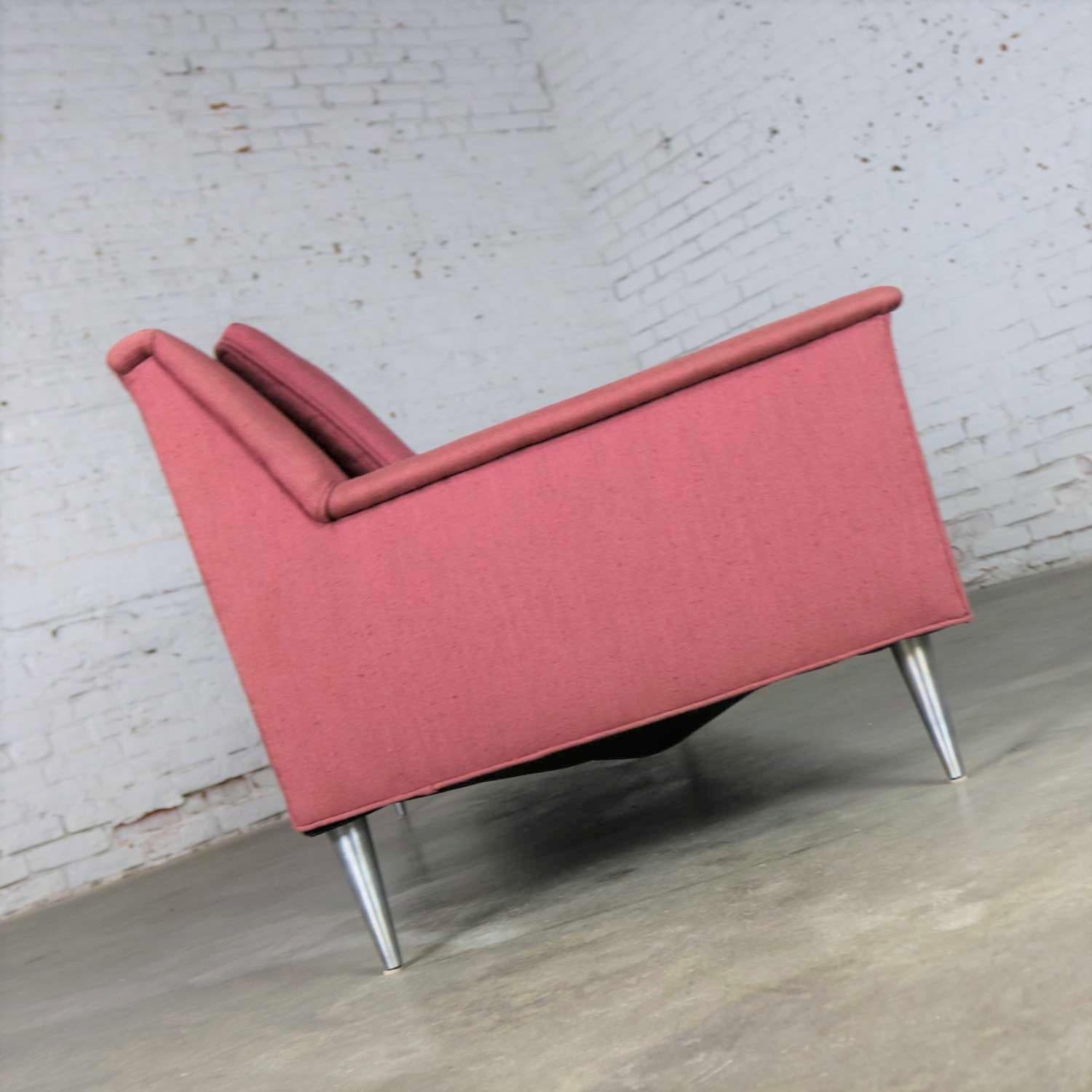 Fabric Mid-Century Modern Fuchsia Sofa Turned Metal Tapered Legs Style Edward Wormley