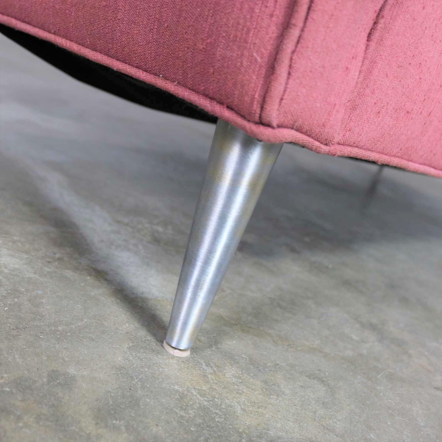 Mid-Century Modern Fuchsia Sofa Turned Metal Tapered Legs Style Edward Wormley 3