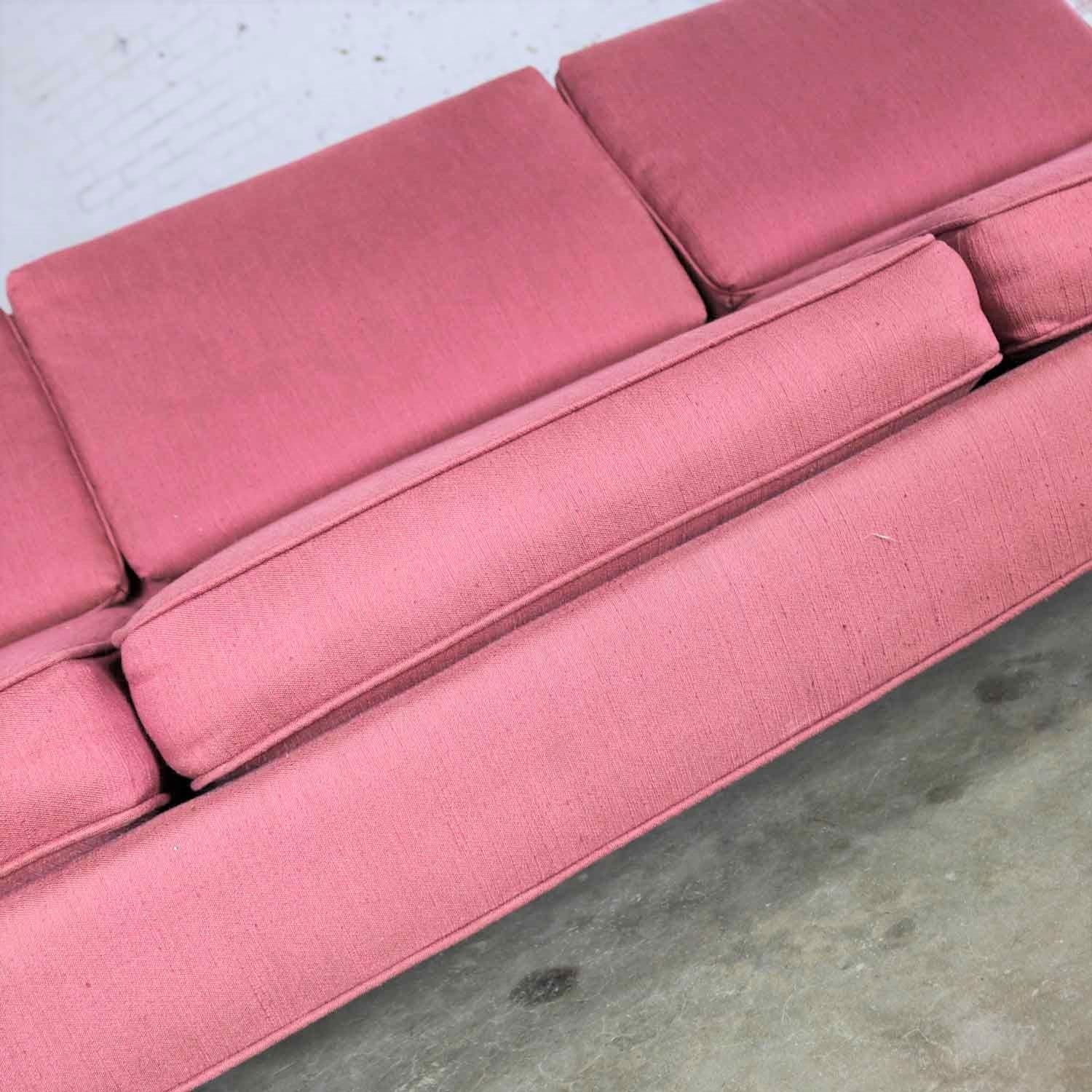 Mid-Century Modern Fuchsia Sofa Turned Metal Tapered Legs Style Edward Wormley 4