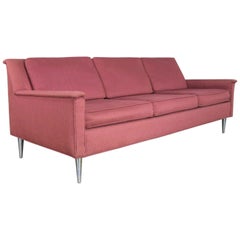 Mid-Century Modern Fuchsia Sofa Turned Metal Tapered Legs Style Edward Wormley