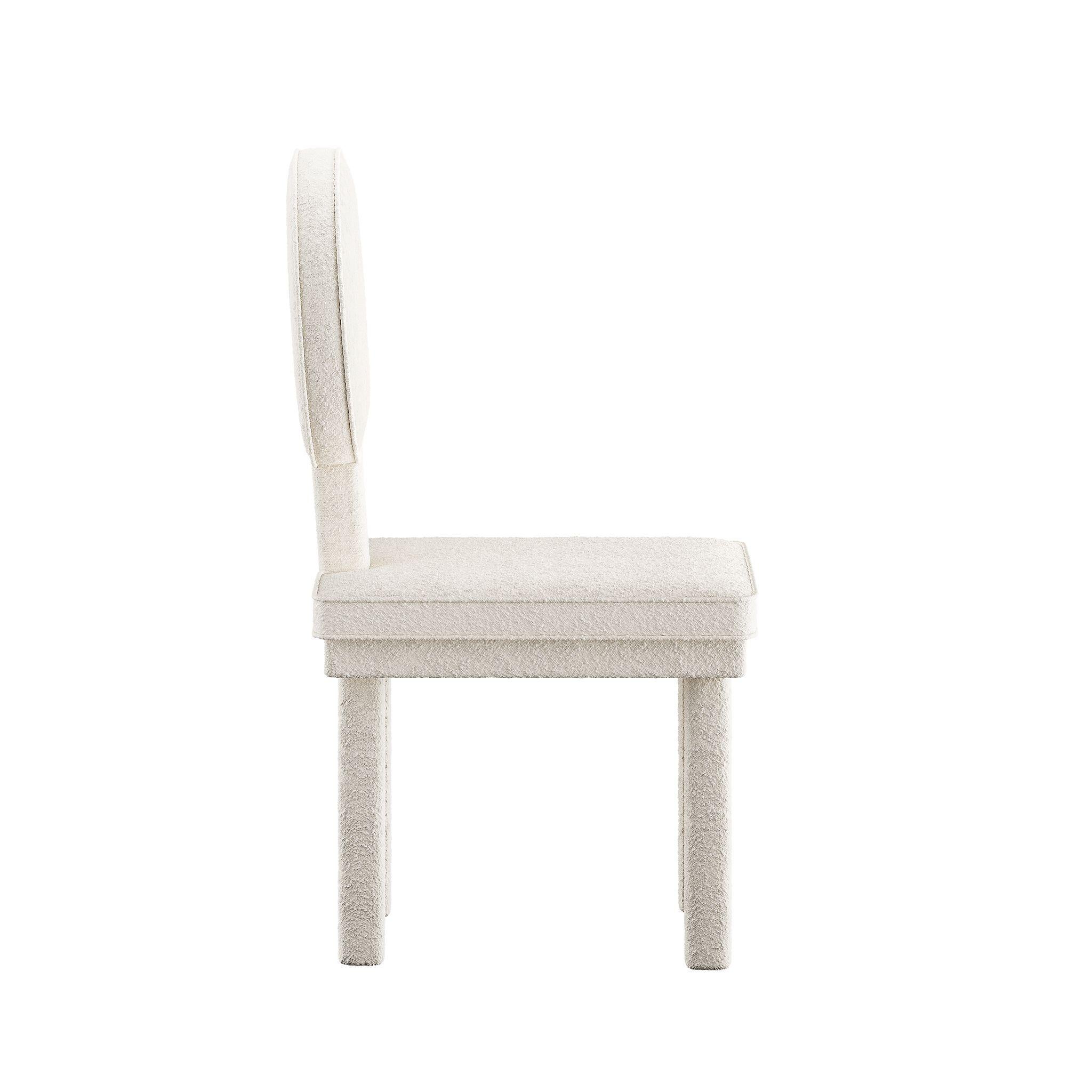 Mid-Century Modern Full Upholstered Blouclé White Dining Chair Art Deco Inspo In New Condition For Sale In Porto, PT