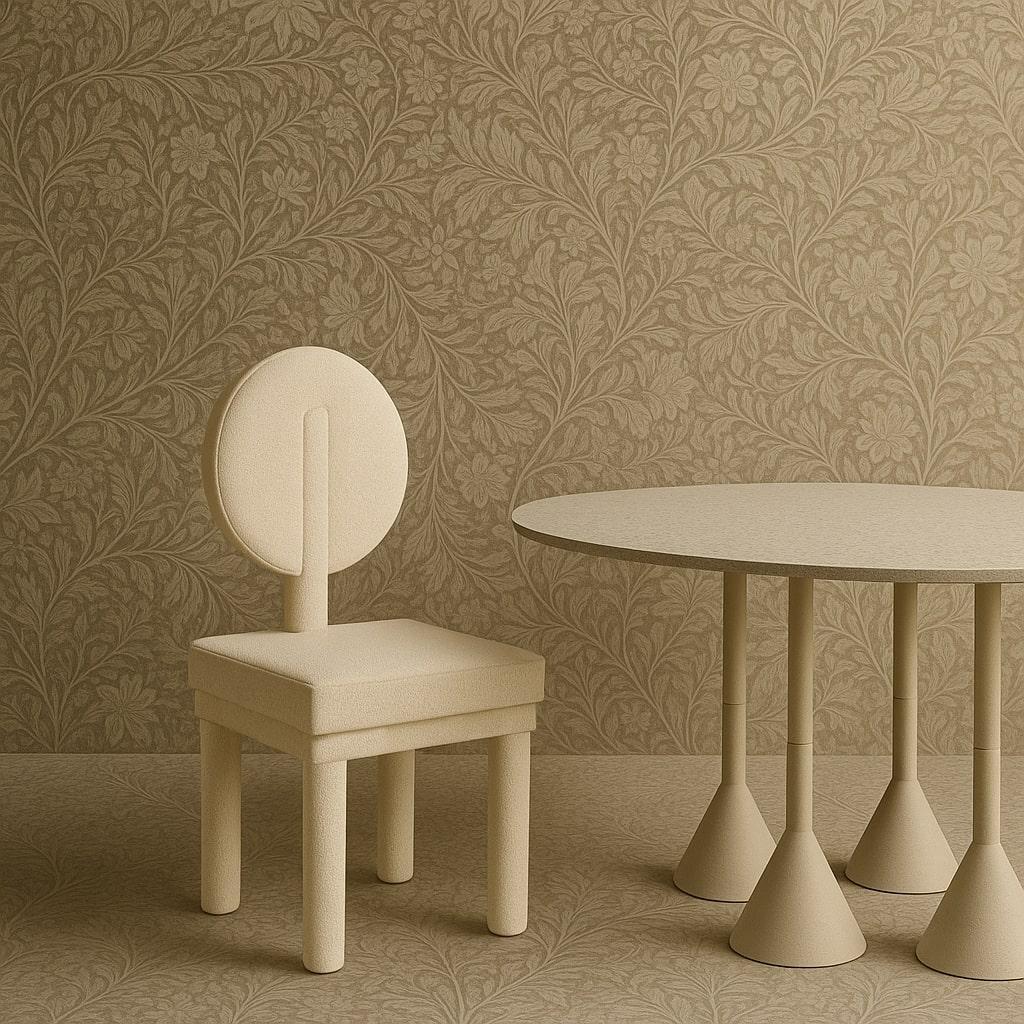 Portuguese Mid-Century Modern Full Upholstered Blouclé White Dining Chair Art Deco Inspo For Sale