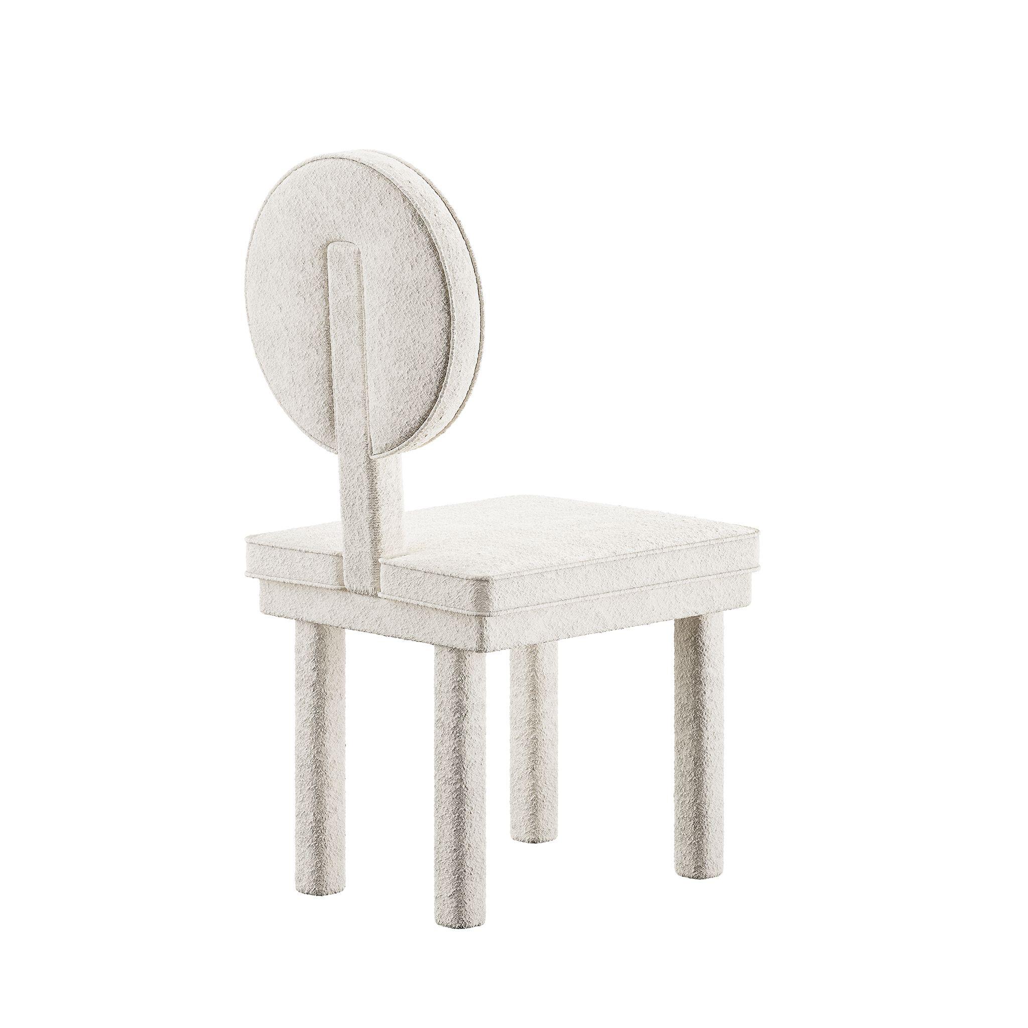 Contemporary Mid-Century Modern Full Upholstered Blouclé White Dining Chair Art Deco Inspo For Sale
