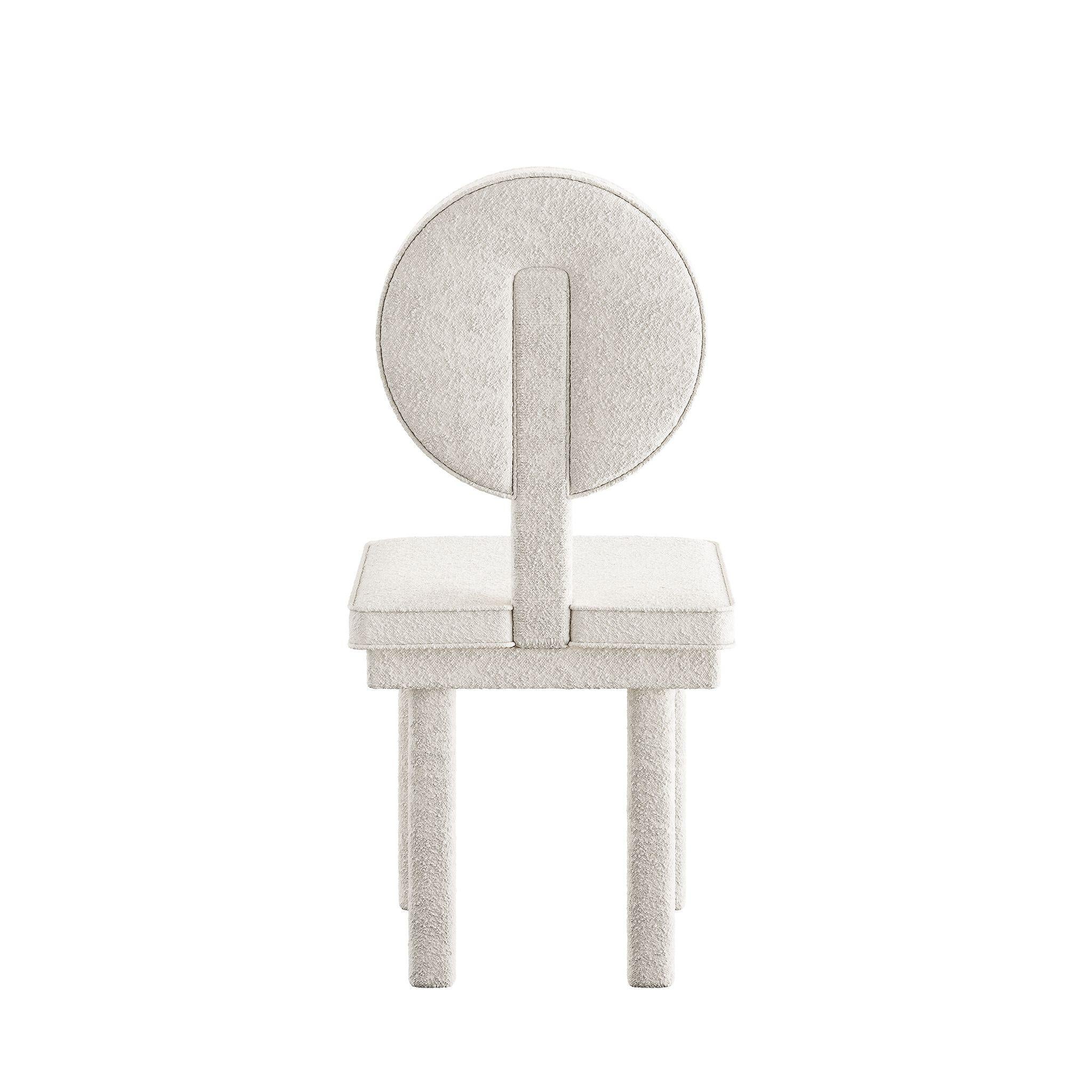 Fabric Mid-Century Modern Full Upholstered Blouclé White Dining Chair Art Deco Inspo For Sale