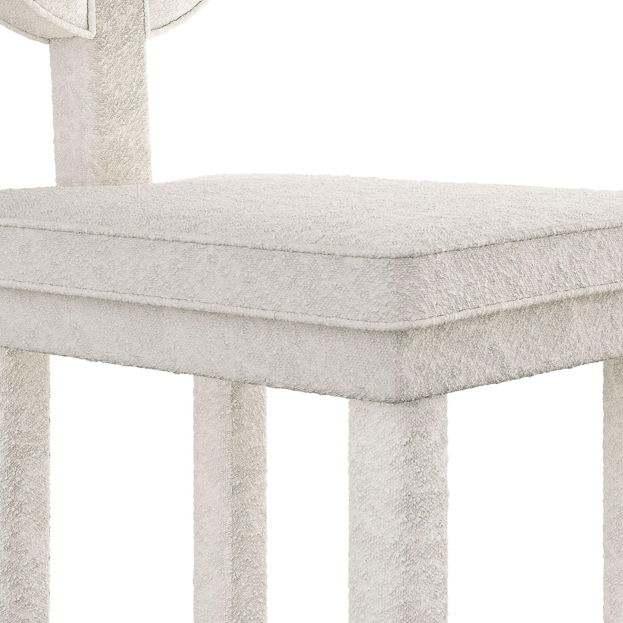Mid-Century Modern Full Upholstered Blouclé White Dining Chair Art Deco Inspo For Sale 2
