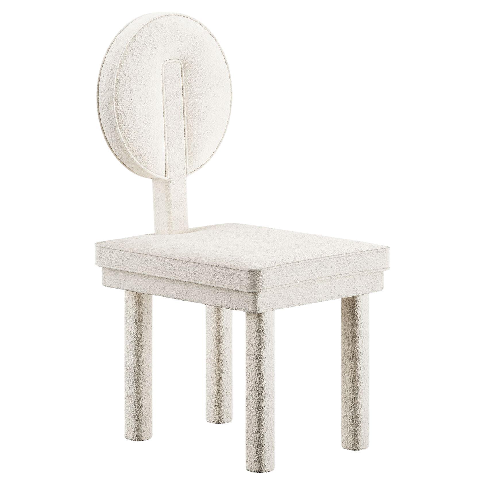 Mid-Century Modern Full Upholstered Blouclé White Dining Chair Art Deco Inspo