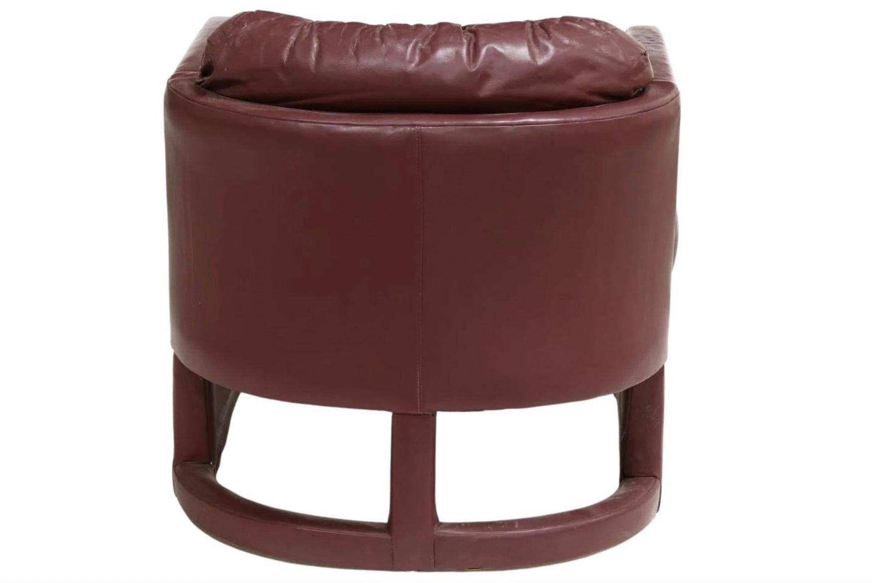 Mid-Century Modern Mid Century Modern Fully Upholstered leather lounge Parsons chairs Maroon For Sale