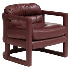 Mid Century Modern Fully Upholstered leather lounge Parsons chairs Maroon