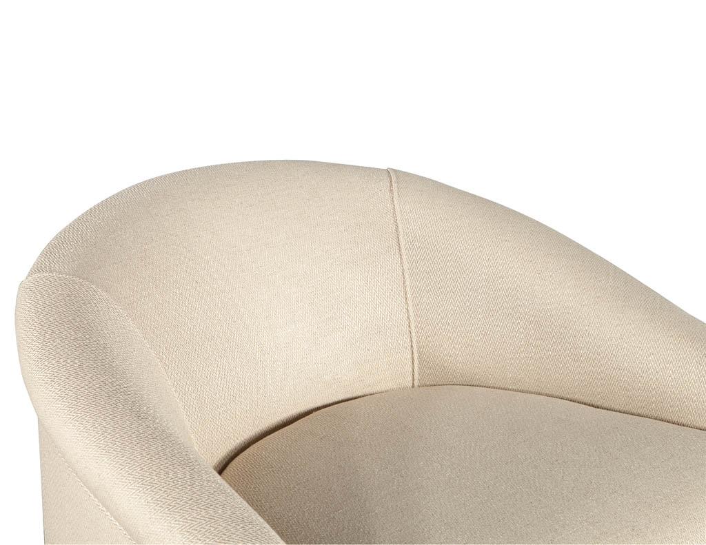 Mid-Century Modern Fully Upholstered Swivel Lounge Chair in Cream Linen For Sale 3