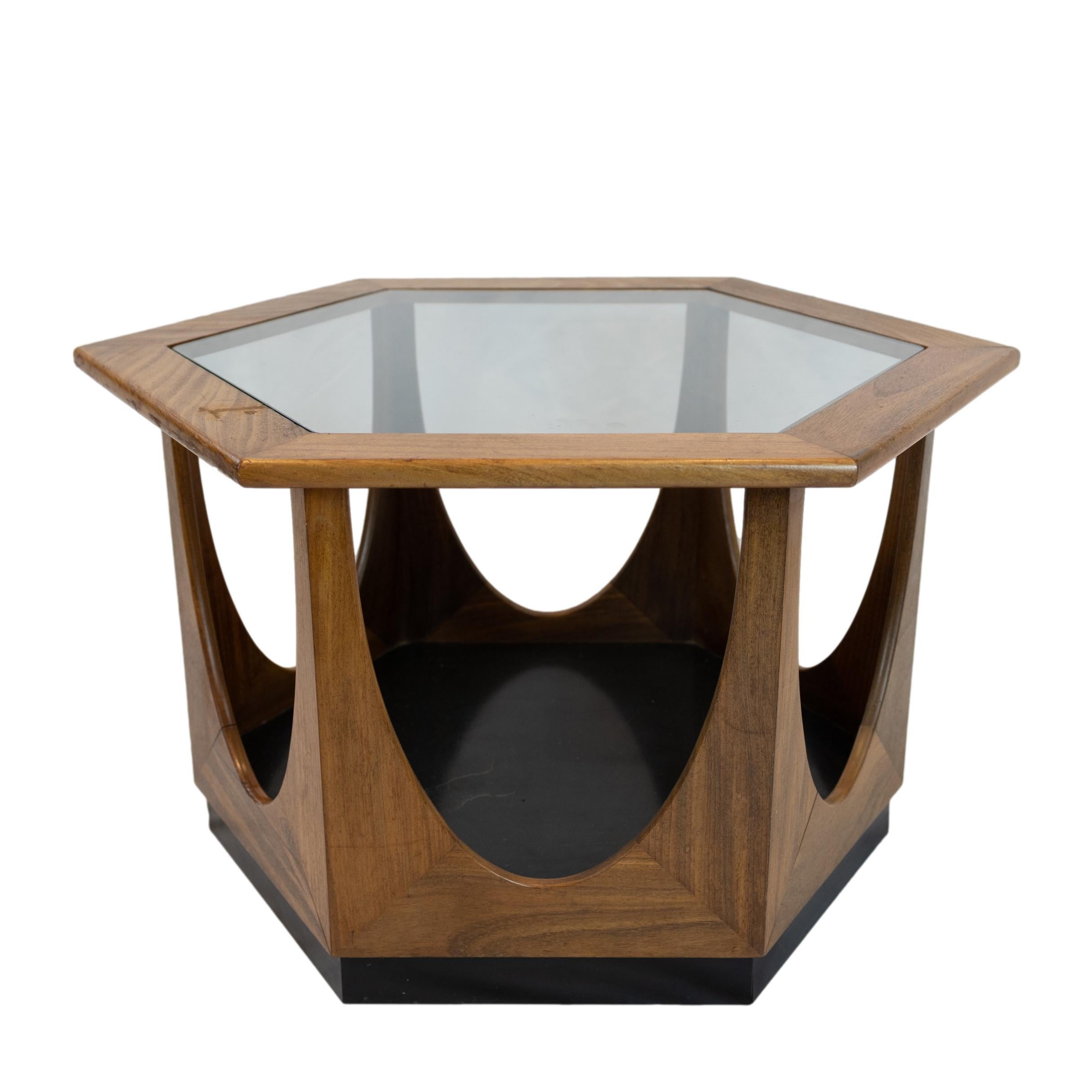 Glass Mid-Century Modern G-Plan Hexagonal Coffee/Side Table, Teak, English, ca. 1960s