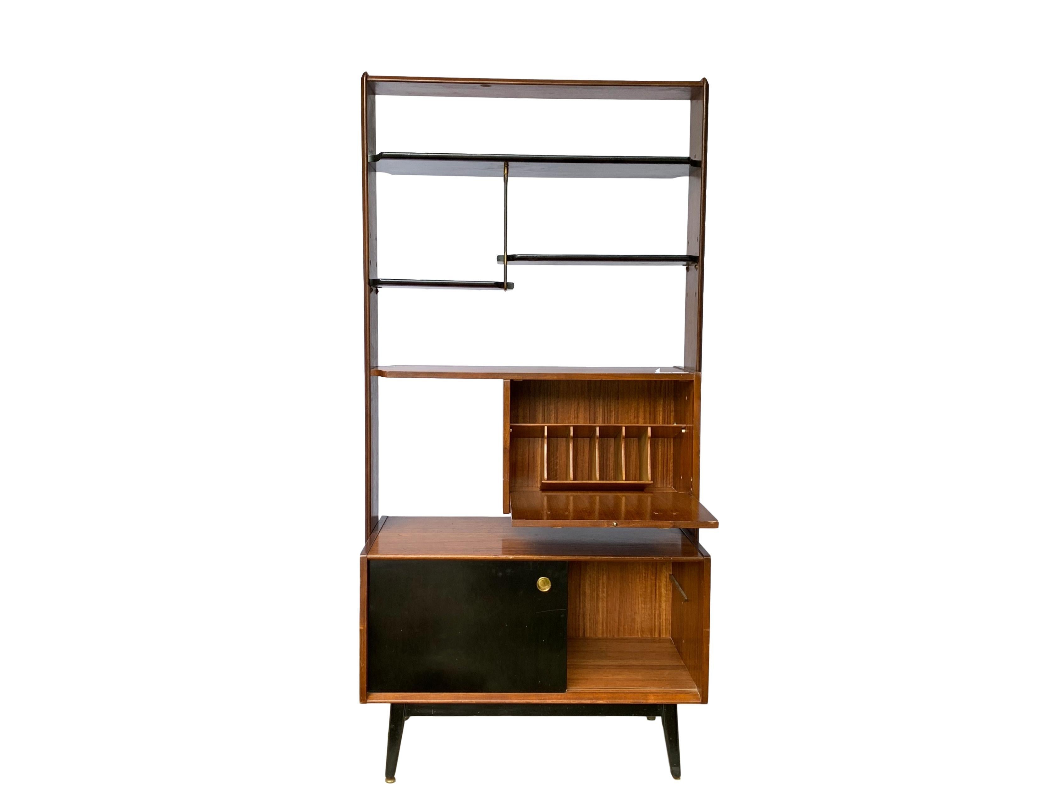 Mid-Century Modern G-plan room divider shelving unit with fall front secrétaire Stamped G-Plan. This is the 