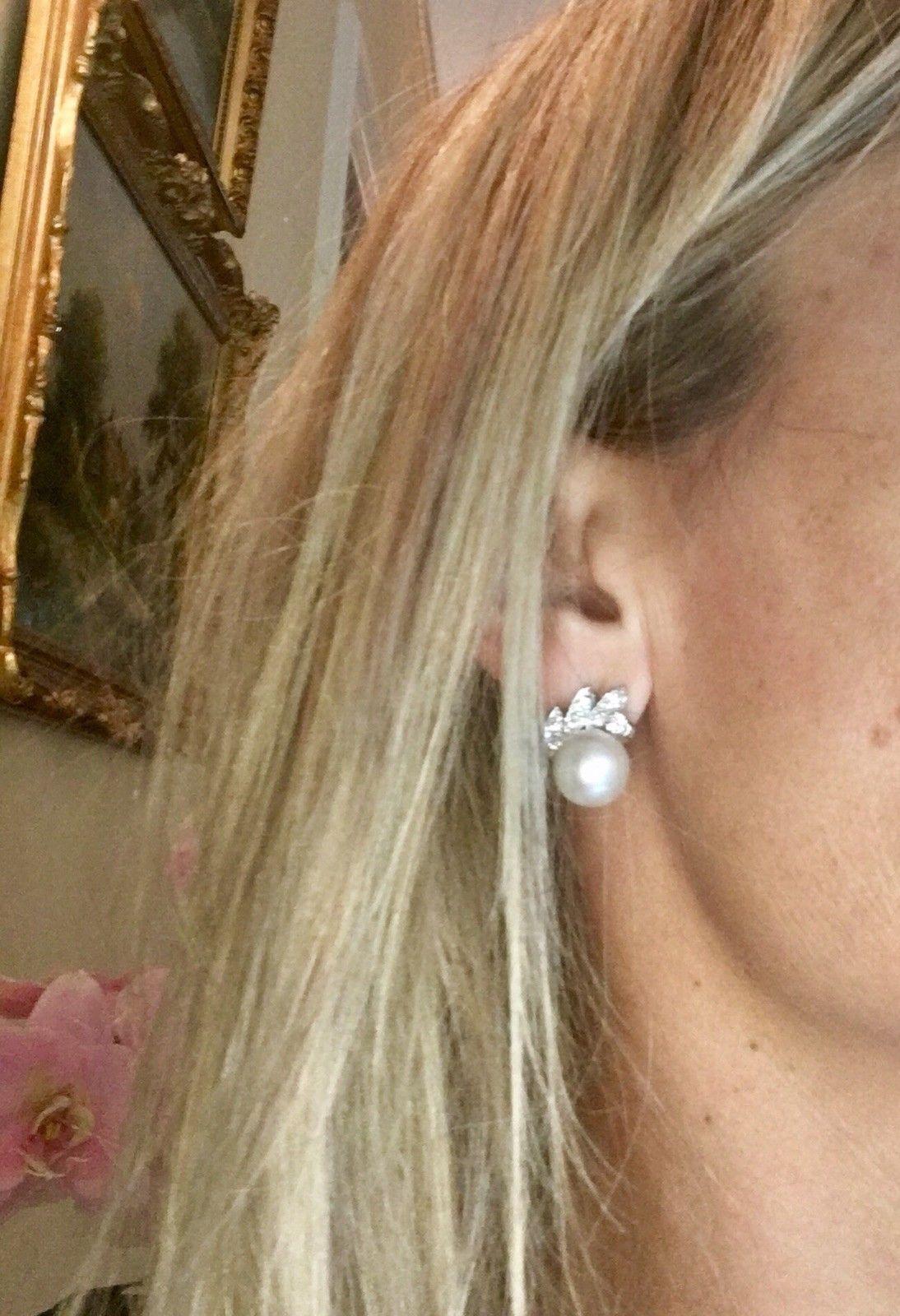 Women's Mid-Century Modern G VS Diamond South Sea Pearl Drop Stud Earrings For Sale
